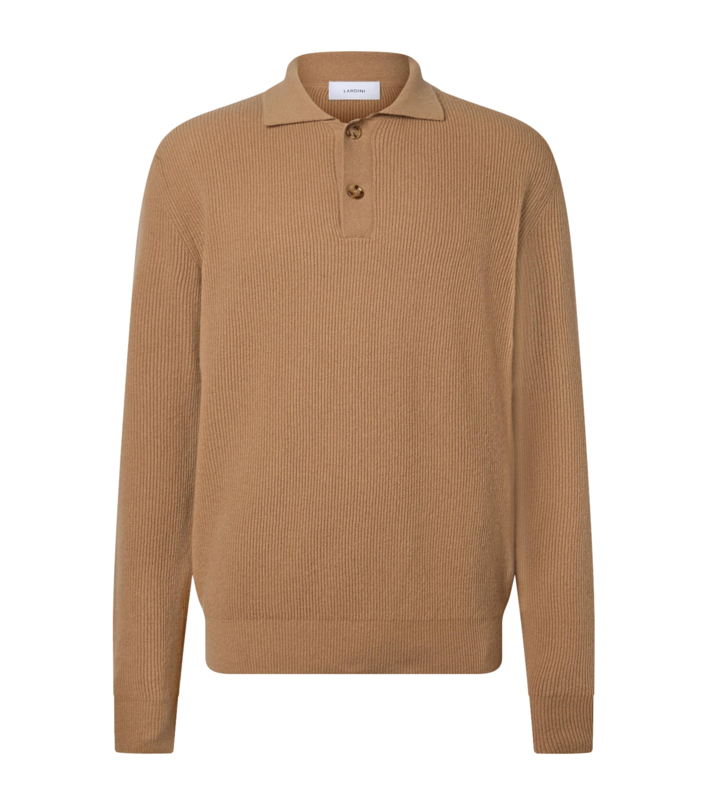 Lardini Ribbed Virgin Wool And Cashmere-blend Polo Sweater In Brown