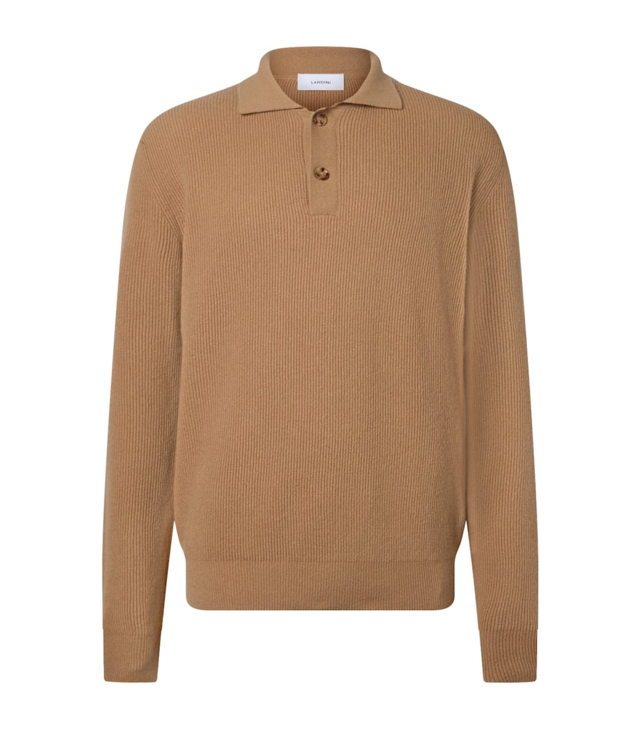 Rib-Knit Long-Sleeve Polo Shirt 200 BROWN Image 1