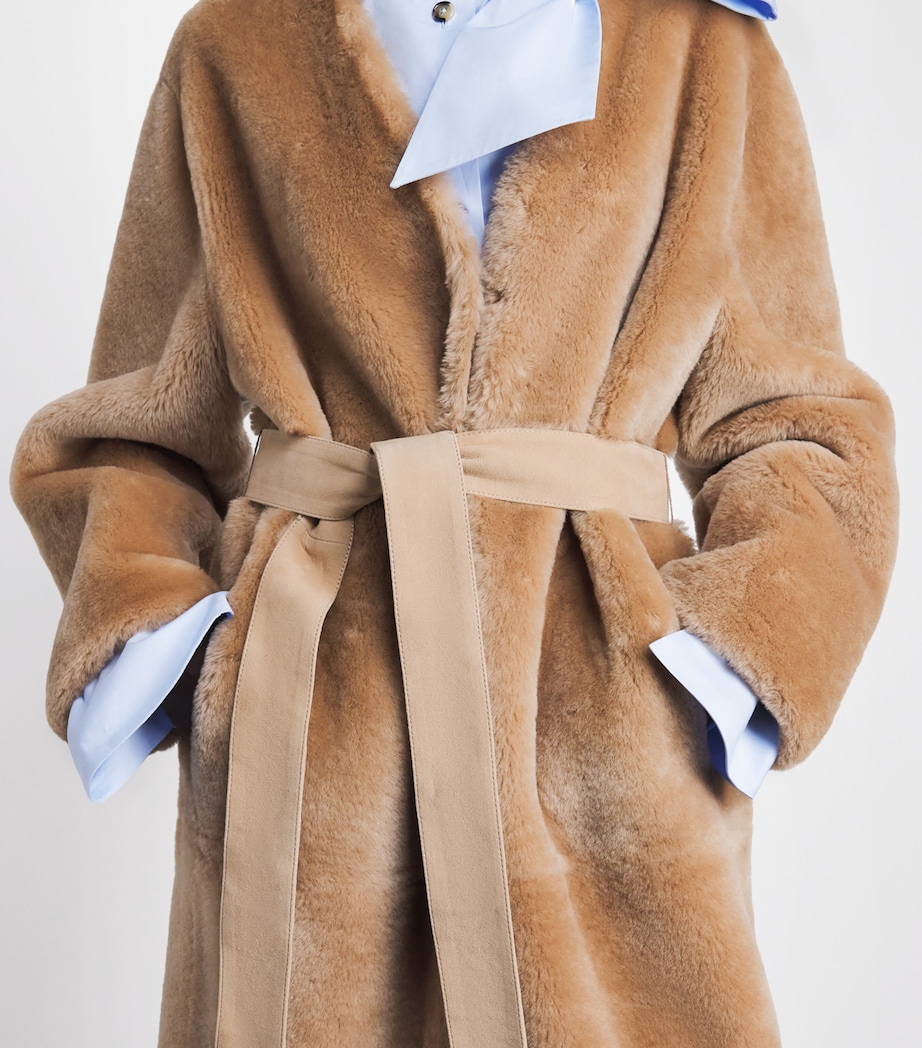 CHAROUX Womens Shearling Edie Overcoat Mocha Image 3