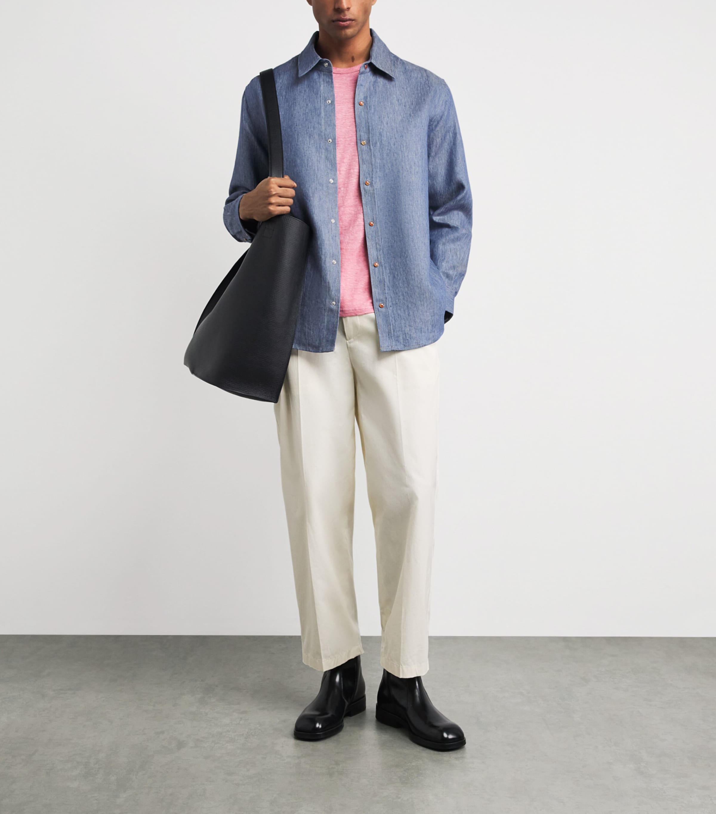 GOD'S TRUE CASHMERE Mens Linen Denim Shirt Carnelian Image 2