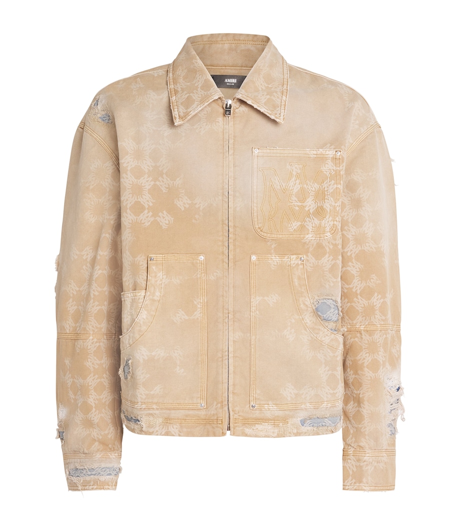 Distressed Utility Denim Jacket CAMEL Image 1