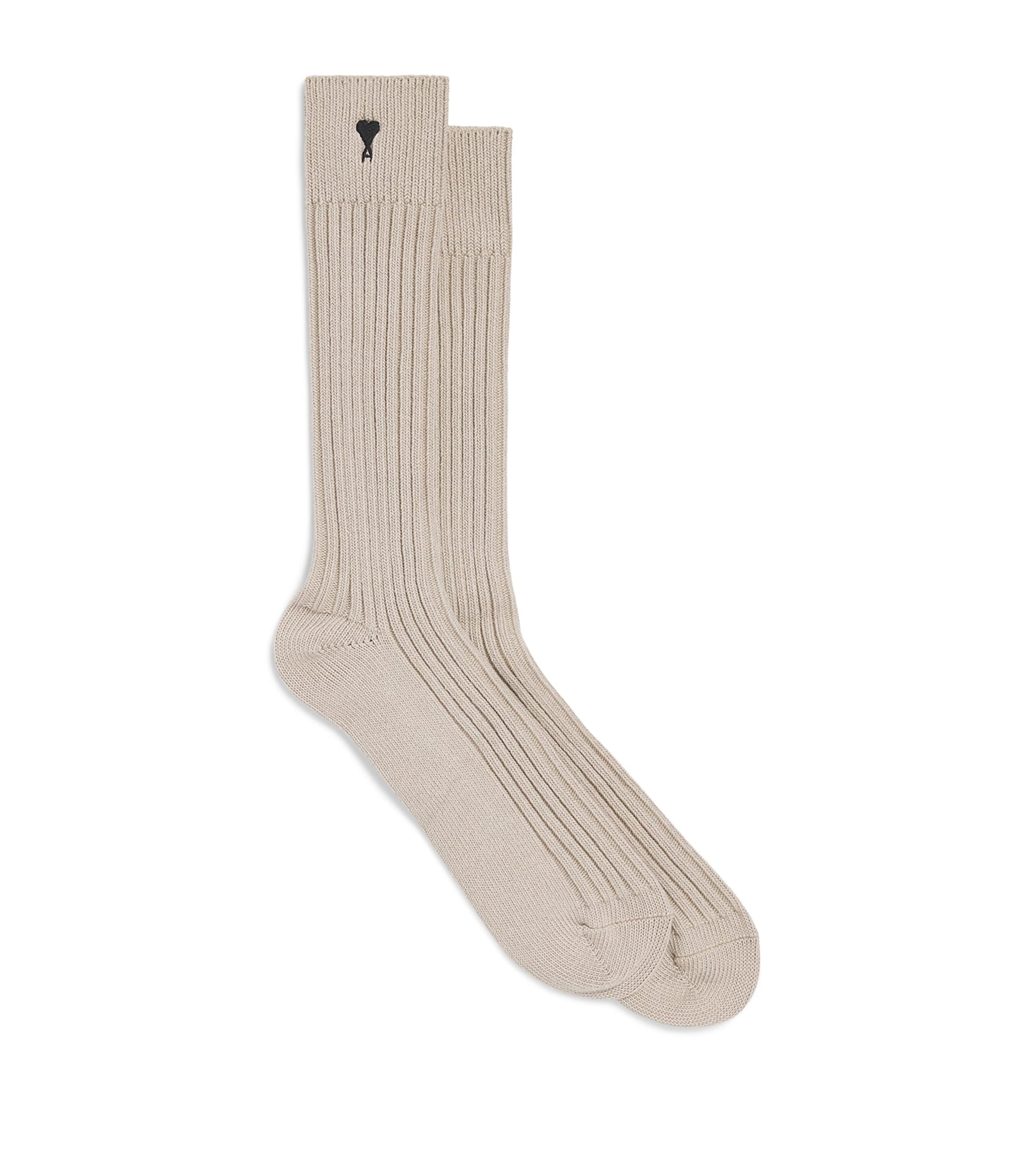 AMI Paris Mens Cotton-Blend Ami de Coeur Socks Beige Taupe Image 1