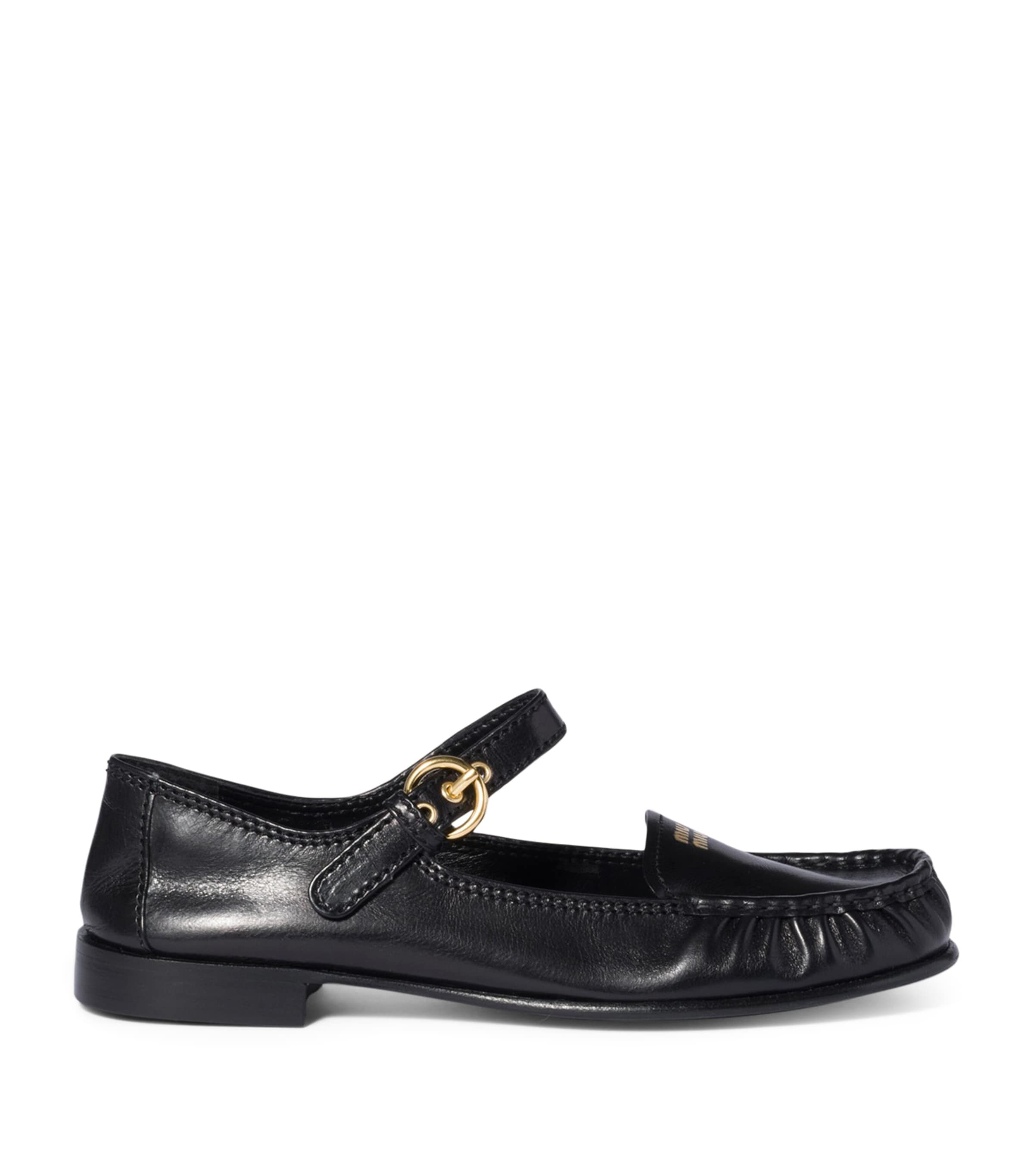 Miu Miu Leather Strap-Detail Loafers