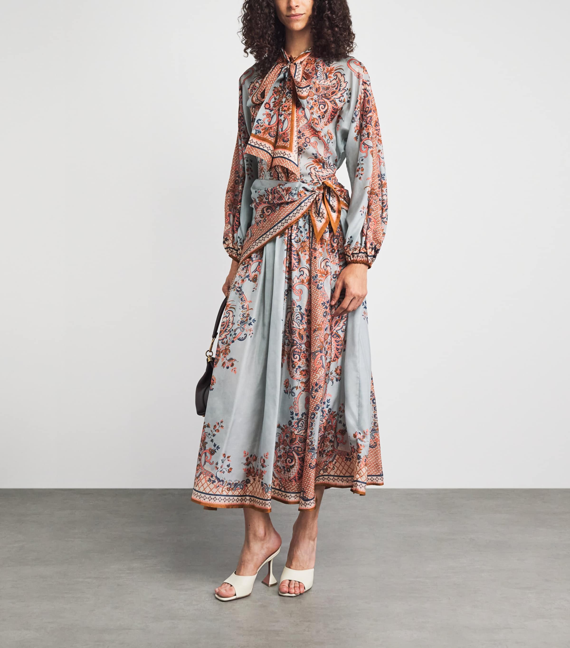 Zimmermann Womens Silk Printed Aster Midi Skirt Blupf Blue Psly Flrl Image 2