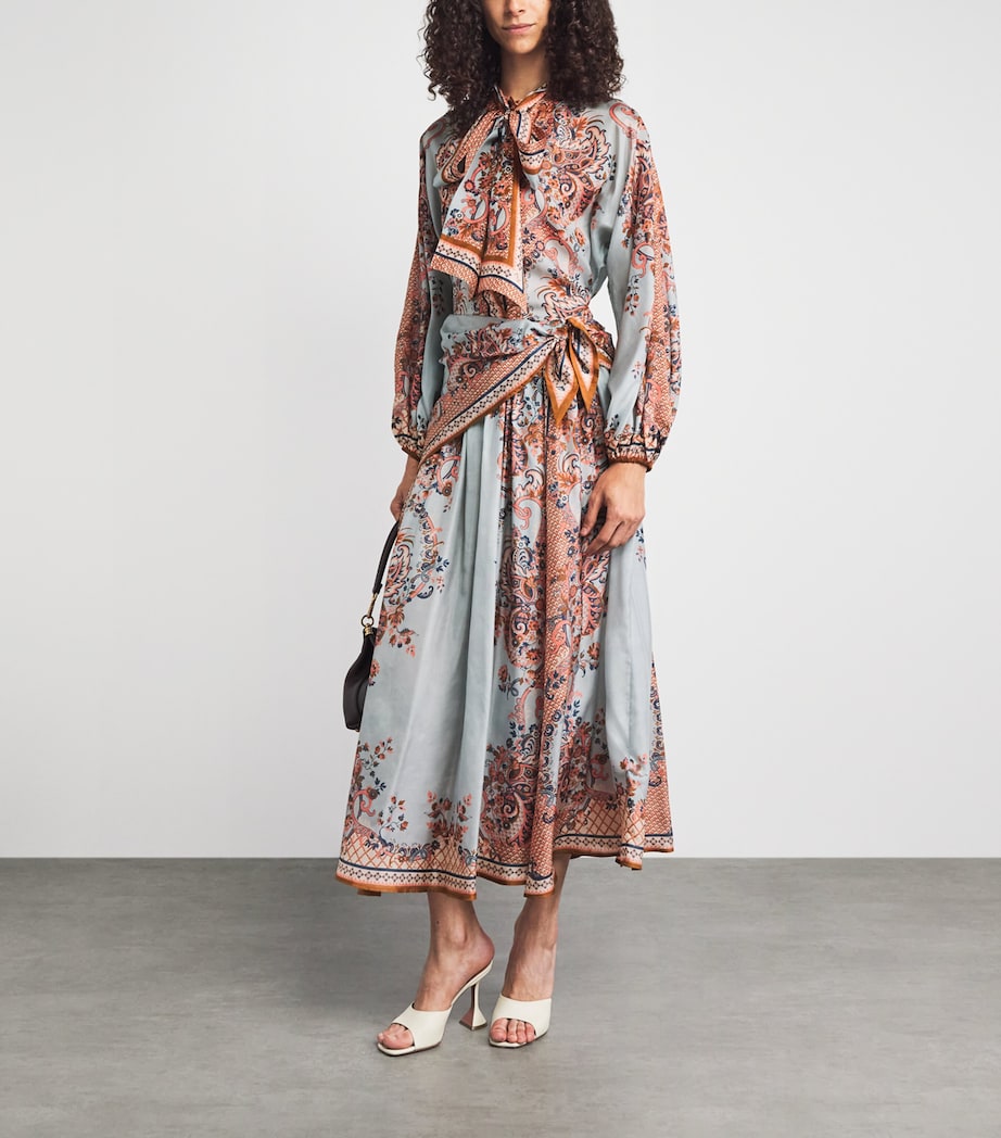 Zimmermann Womens Silk Printed Aster Midi Skirt Blupf Blue Psly Flrl Image 2