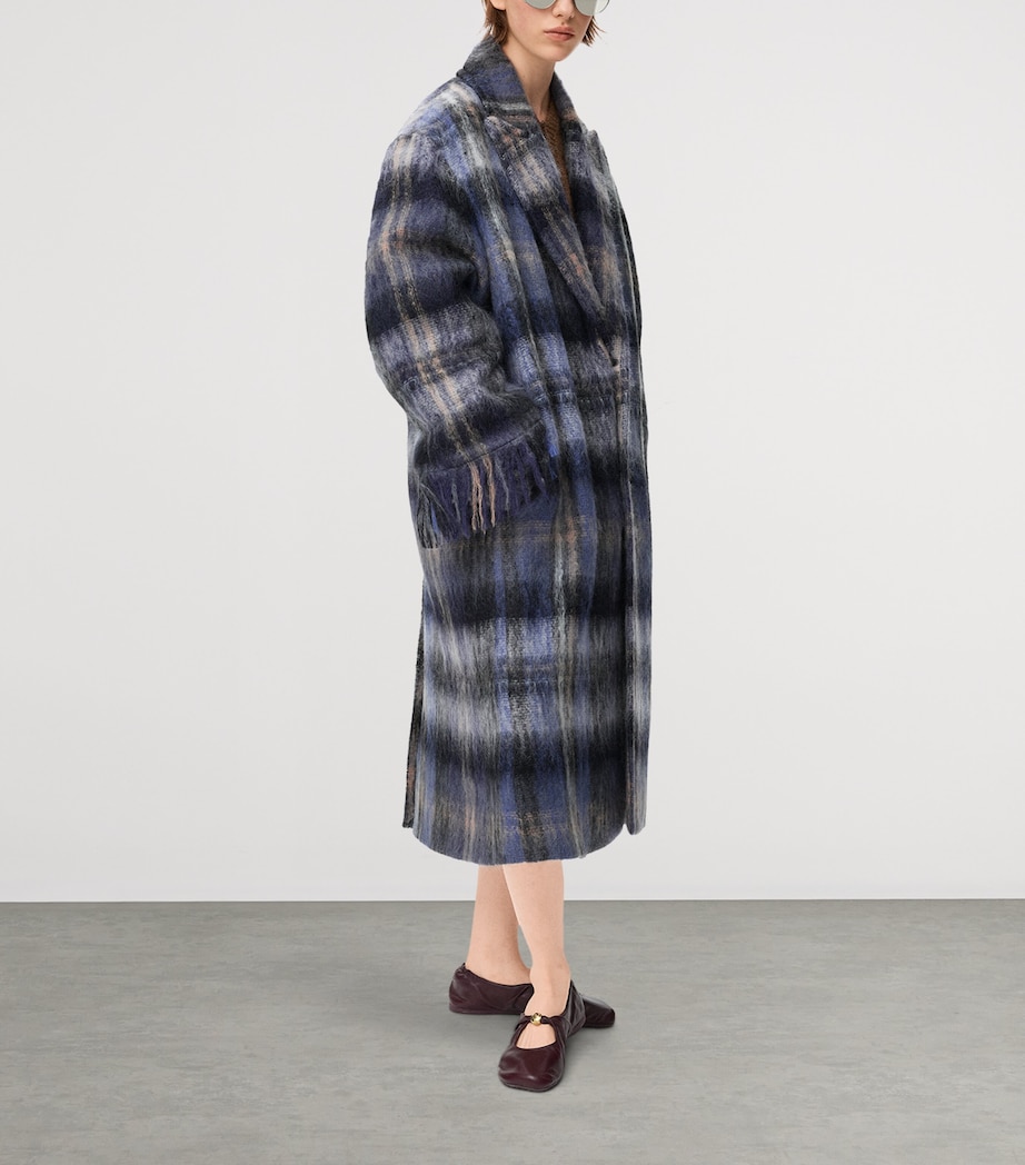 Mohair-Wool Check Longline Coat BLUE/MULTICOLOR Image 3