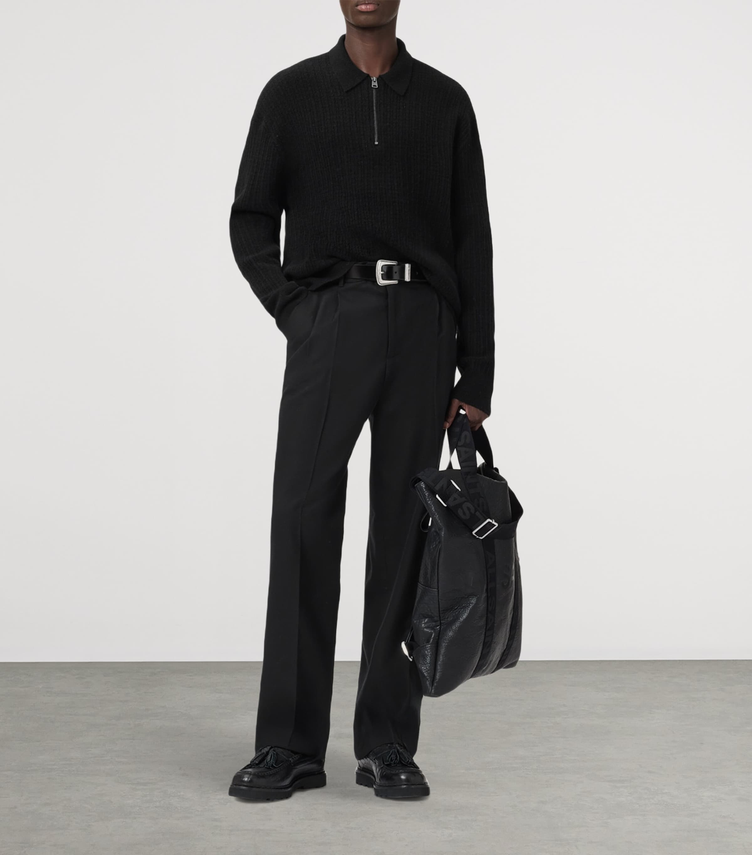 Wool-Blend Quarter-Zip Jakob Polo Sweater BLACK Image 3