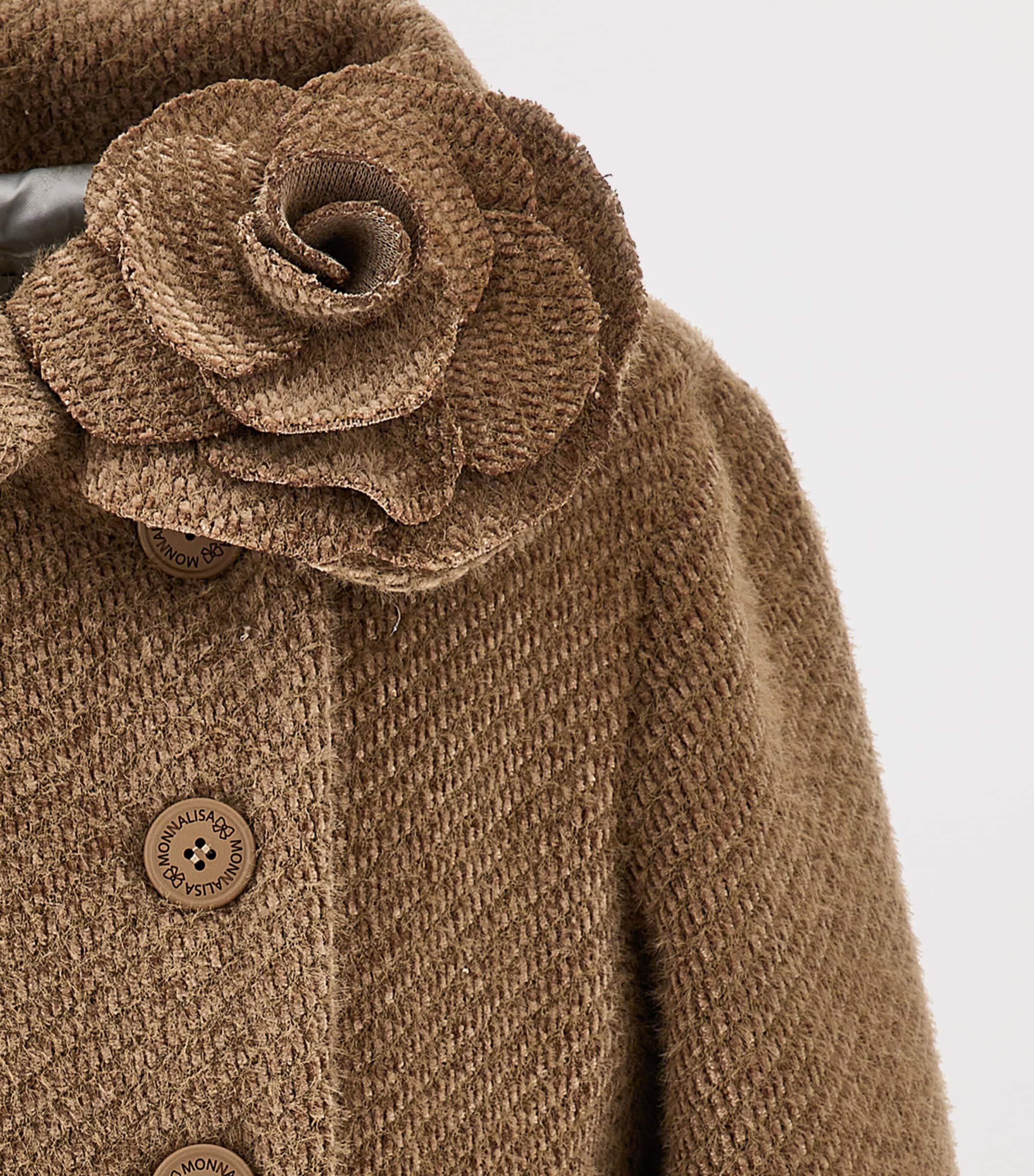 Flower-Appliqué Double-Breasted Coat (2-12 Years) TAUPE Image 3