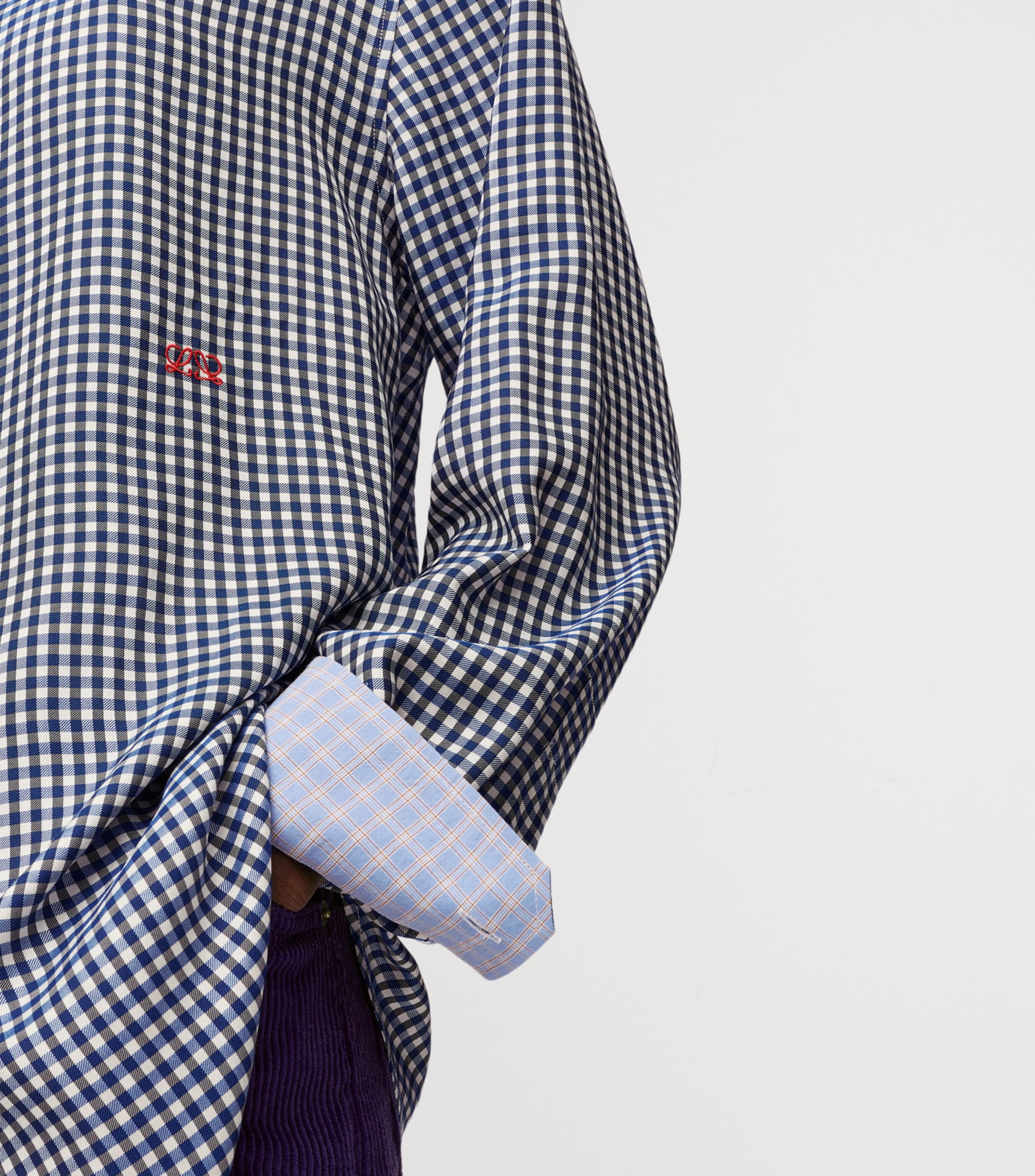 LOEWE Womens Silk-Blend Gingham Shirt Blue/white Image 5