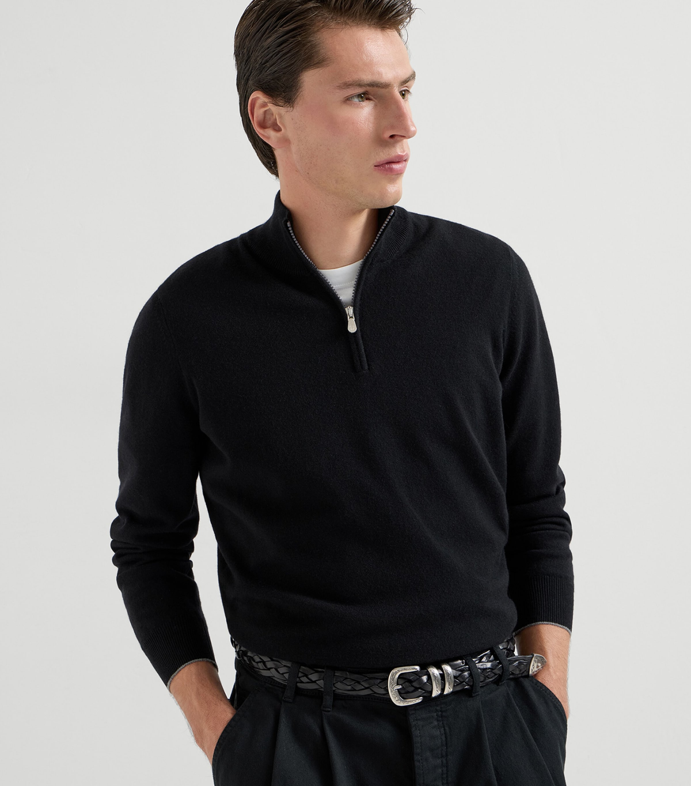 Brunello Cucinelli Mens Cashmere Quarter-Zip Sweater Image 2