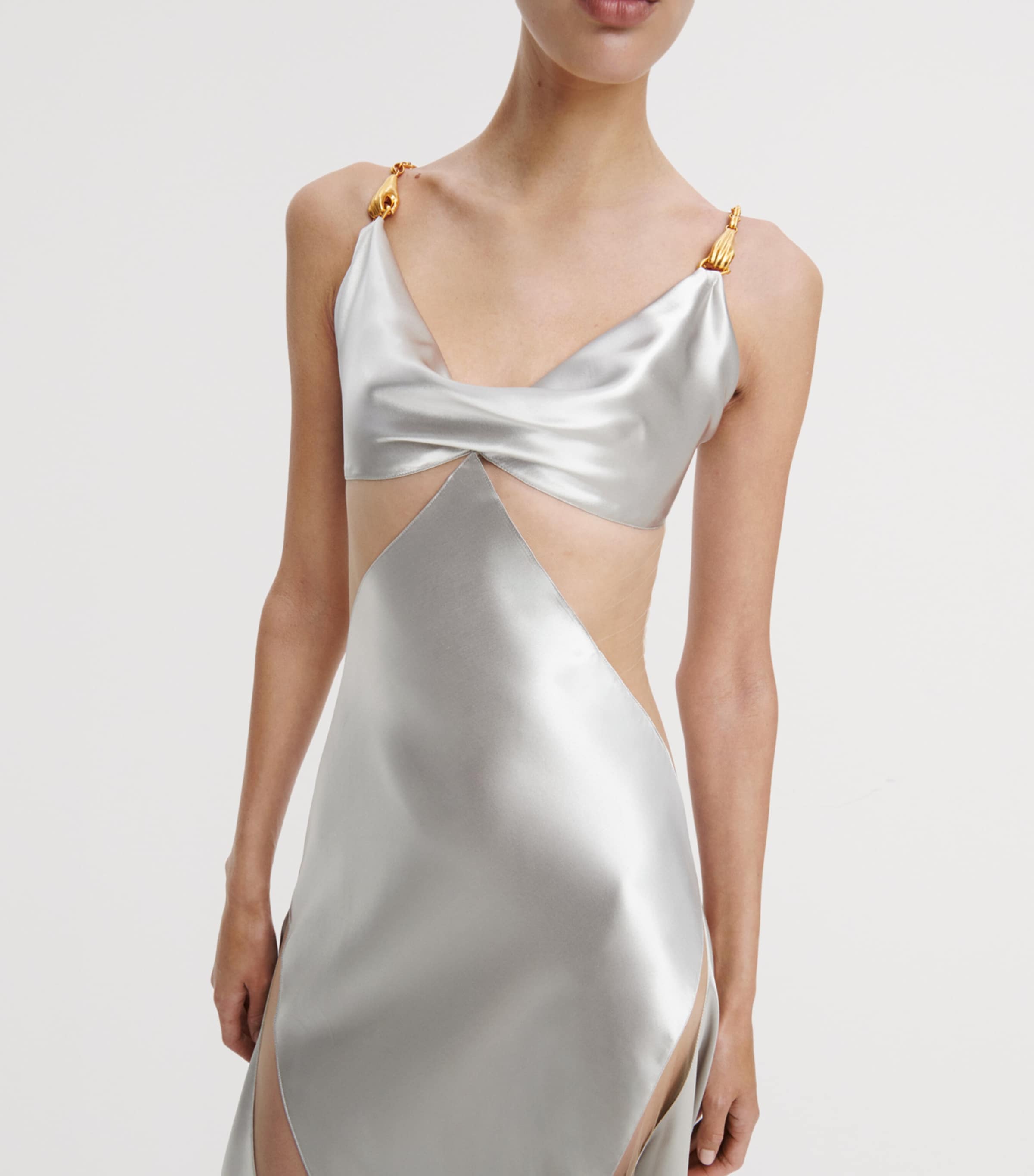 Schiaparelli Womens Satin Bias Cut Gown Silver Image 5