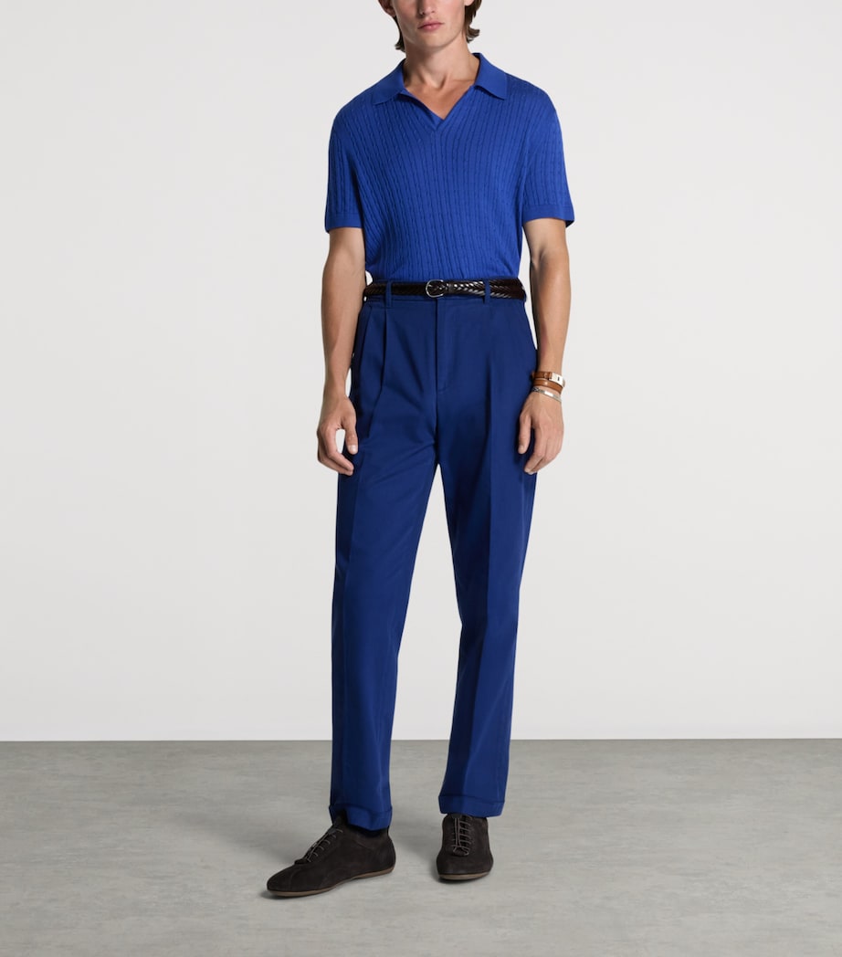 Dunhill Mens Cotton-Mulberry Silk Polo Shirt Blue Image 2