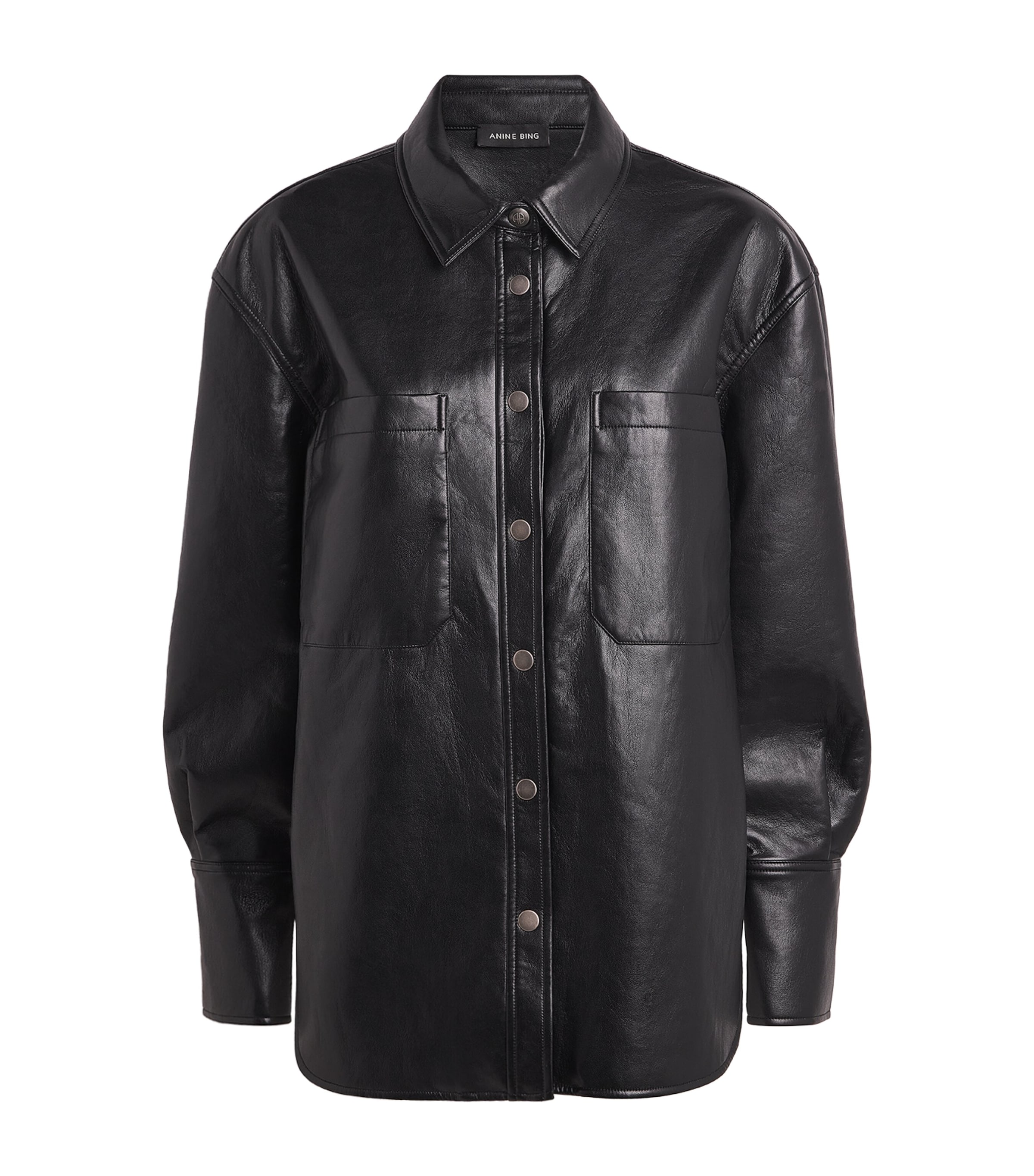 ANINE BING Womens Leather-Blend Dante Shirt Black Image 1