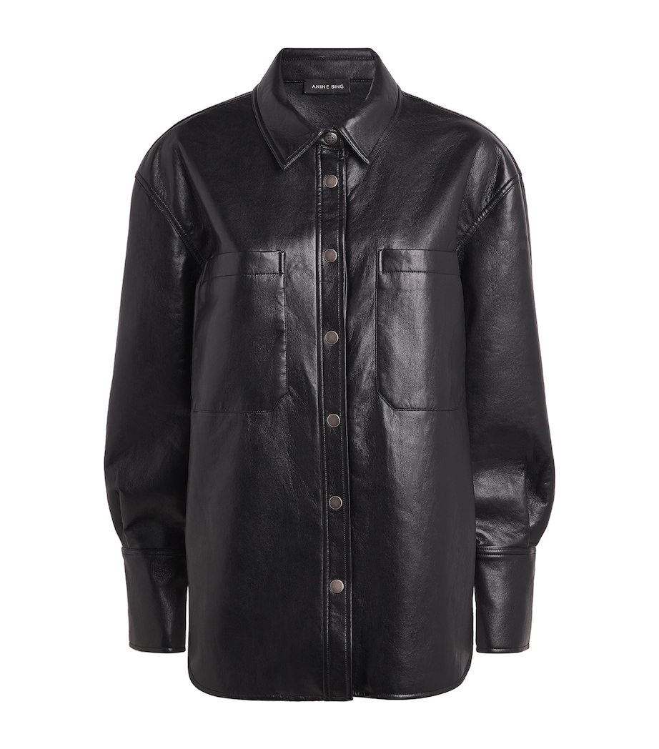 ANINE BING Womens Leather-Blend Dante Shirt Black Image 1