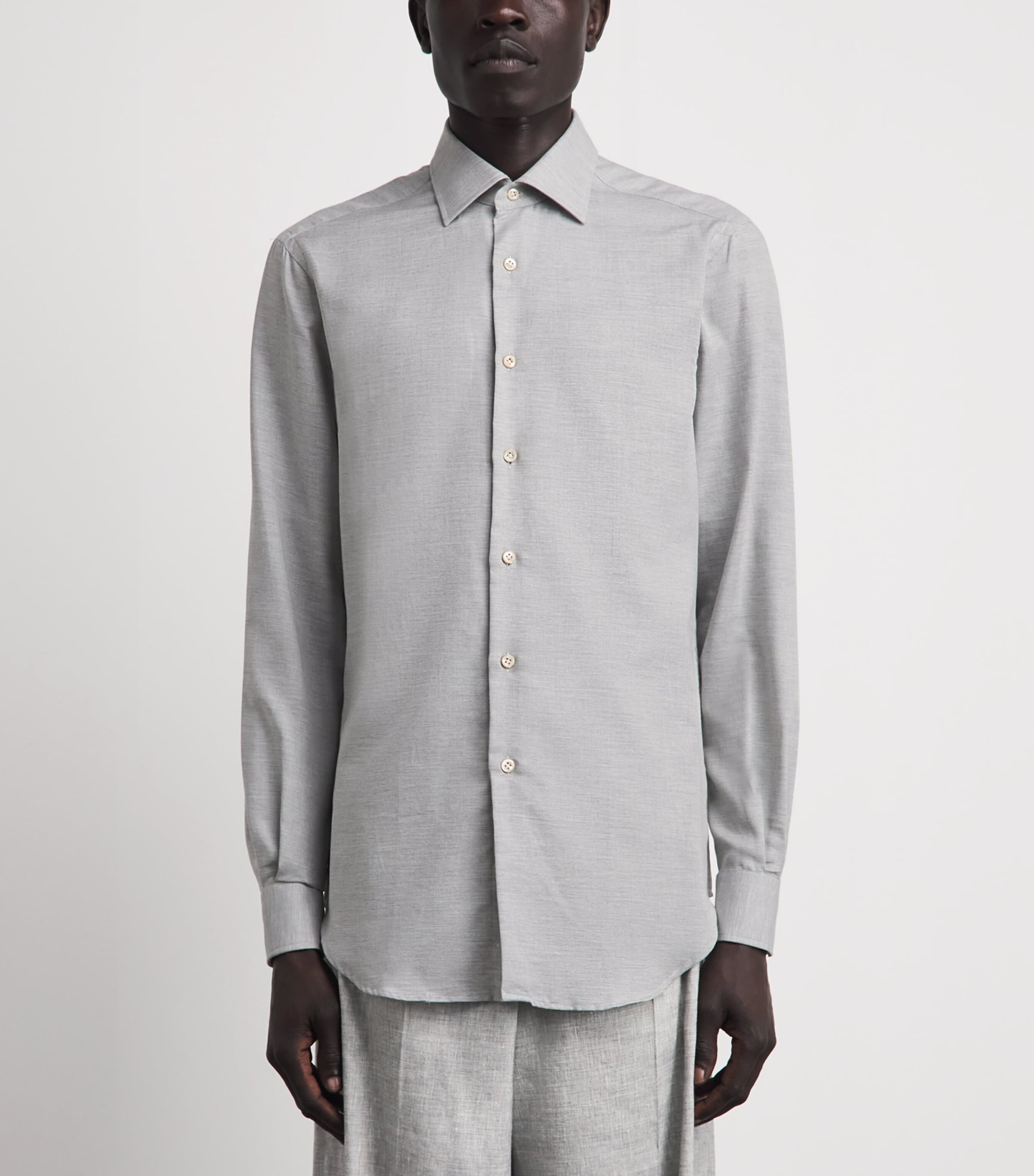 Pal Zileri Mens Cotton-Cashmere Shirt Light Grey Image 4