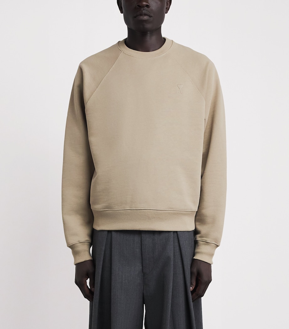 AMI Paris Mens Cotton Ami de Coeur Sweatshirt Beige Taupe Image 4