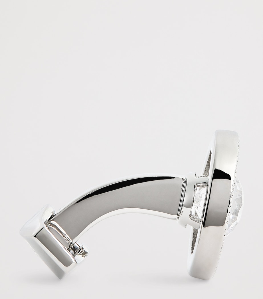Rhodium-Plated Cubic Zirconia Halo Round Cufflinks CLEAR Image 4