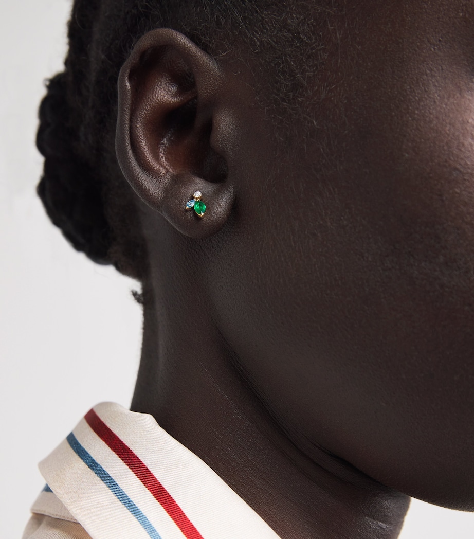 Mini Yellow Gold, Diamond, Emerald and Topaz Pollack Earrings YELLOW GOLD Image 2