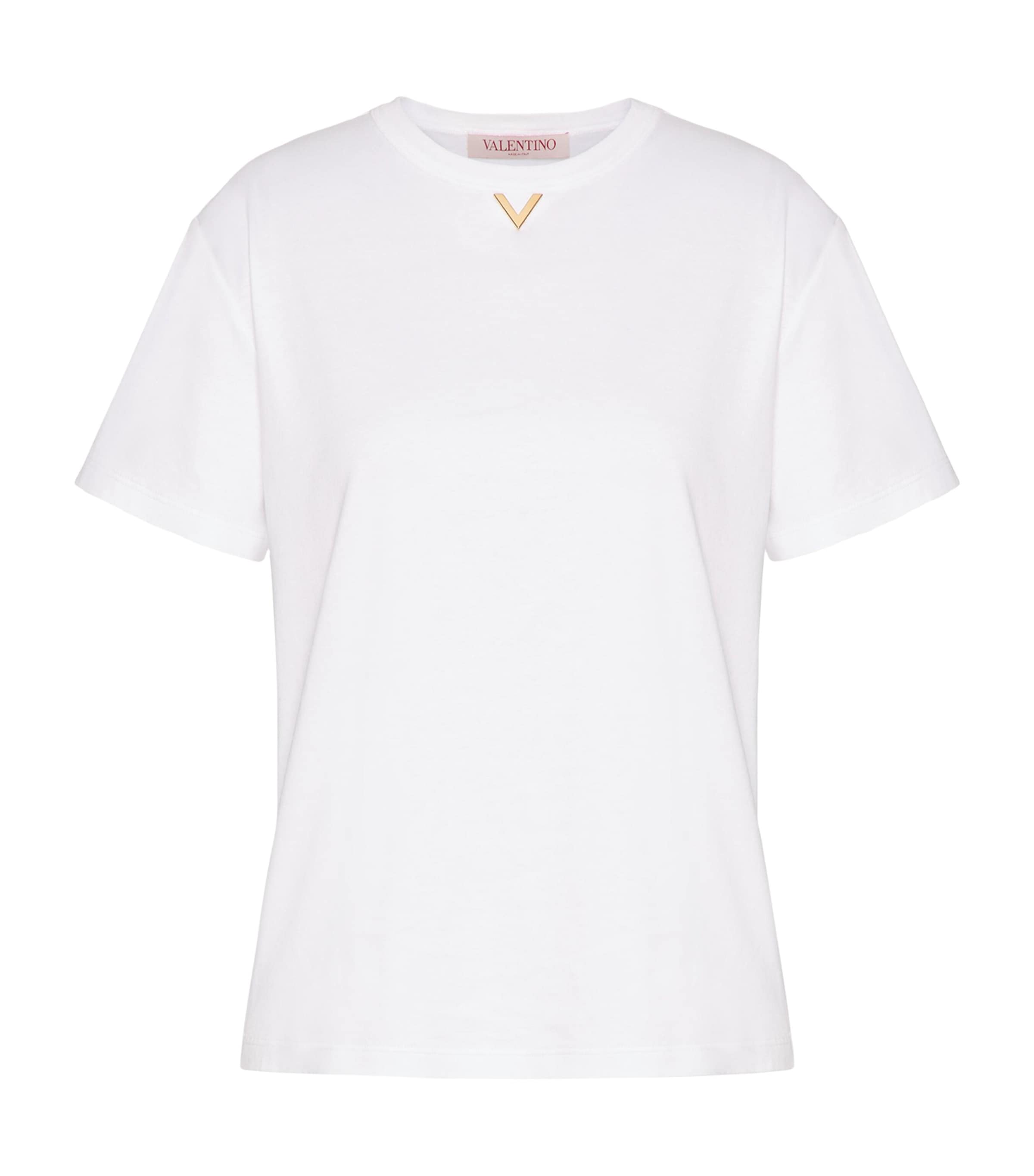 Shop Valentino Cotton V-collar T-shirt In White