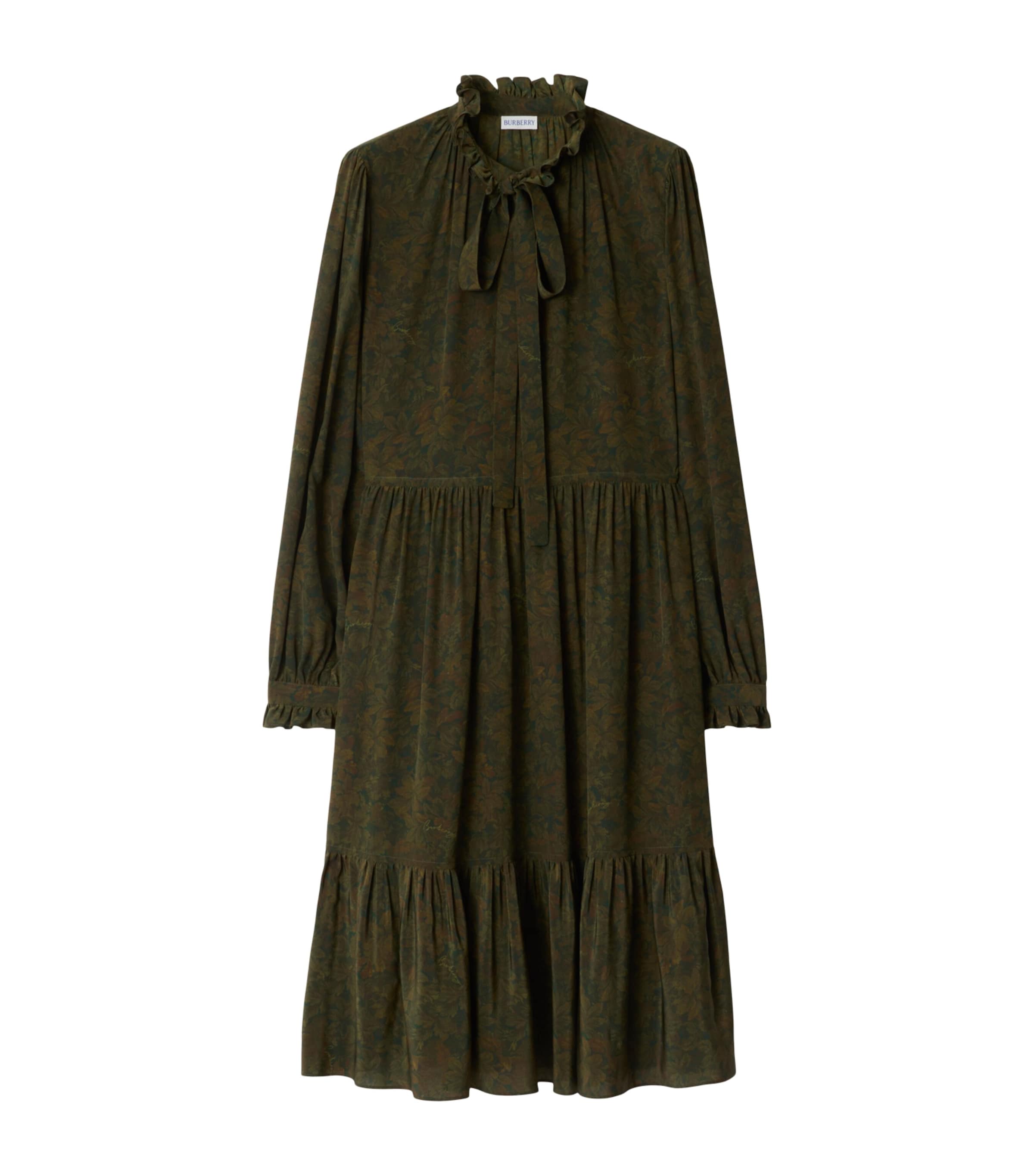 Burberry Silk Crepe Foliage Midi Dress In Green