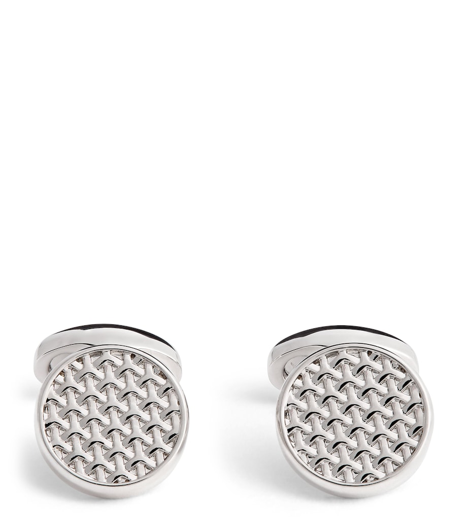 Rhodium-Plated Woven Round Cufflinks RHODIUM Image 1