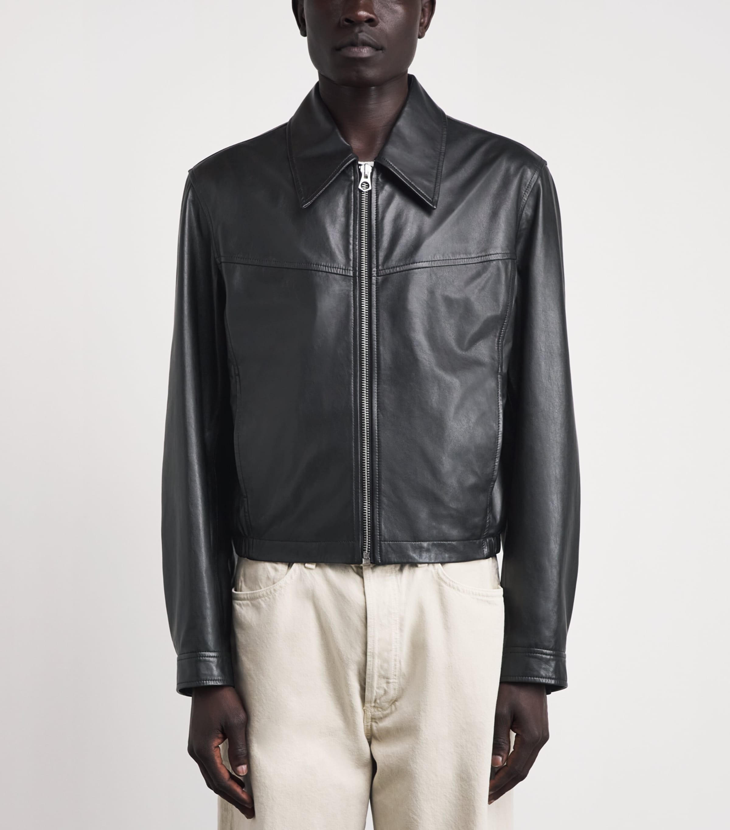 Lemaire Mens Waxed Leather Biker Jacket Black/ Image 4