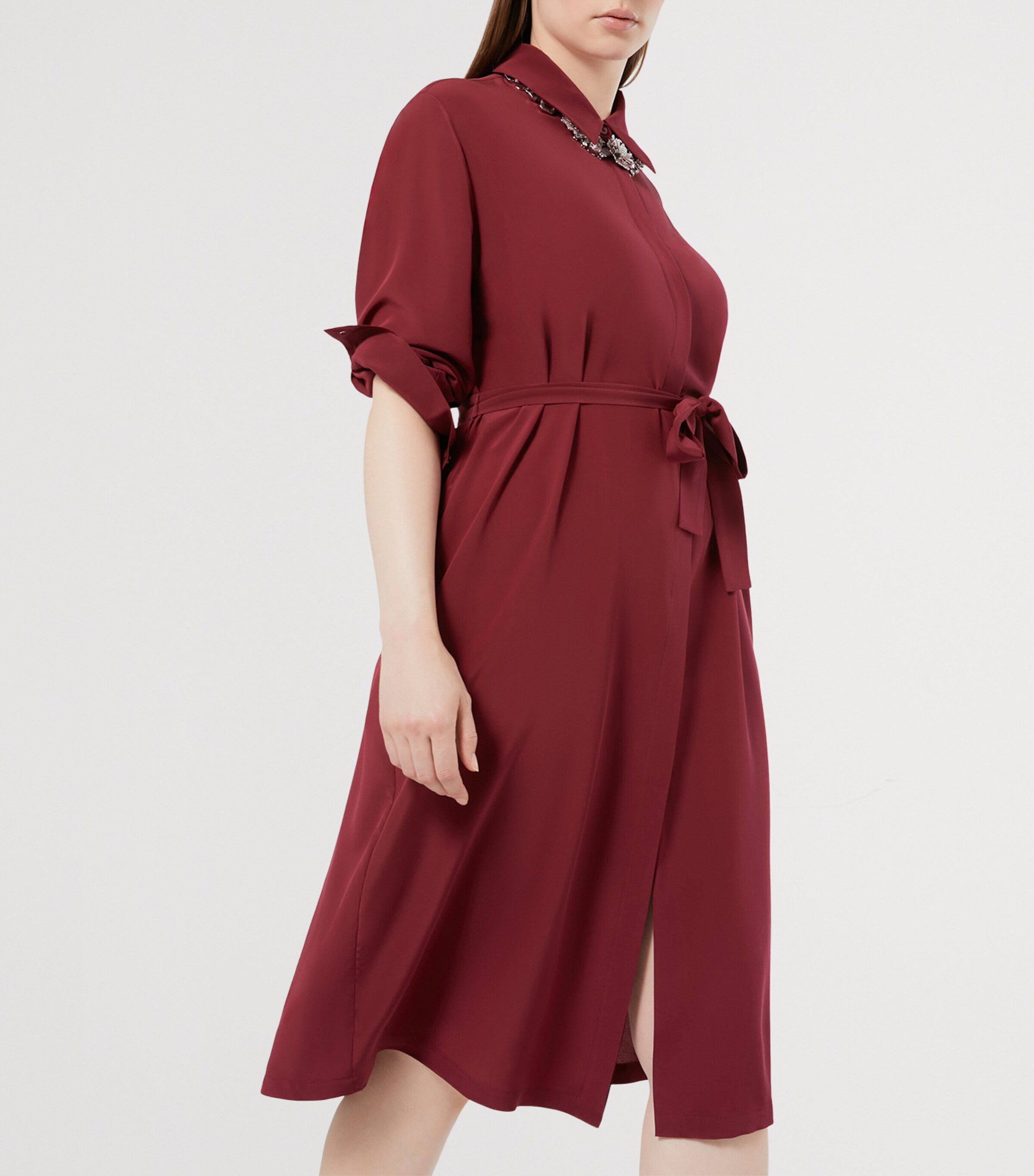 Silk Nuccia Shirt Midi Dress BORDEAUX Image 4