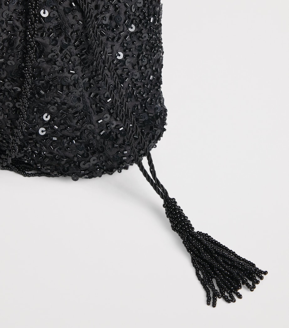 Rixo Silk Satin Orla Embellished Clutch Bag Scatter Embell Black Image 6