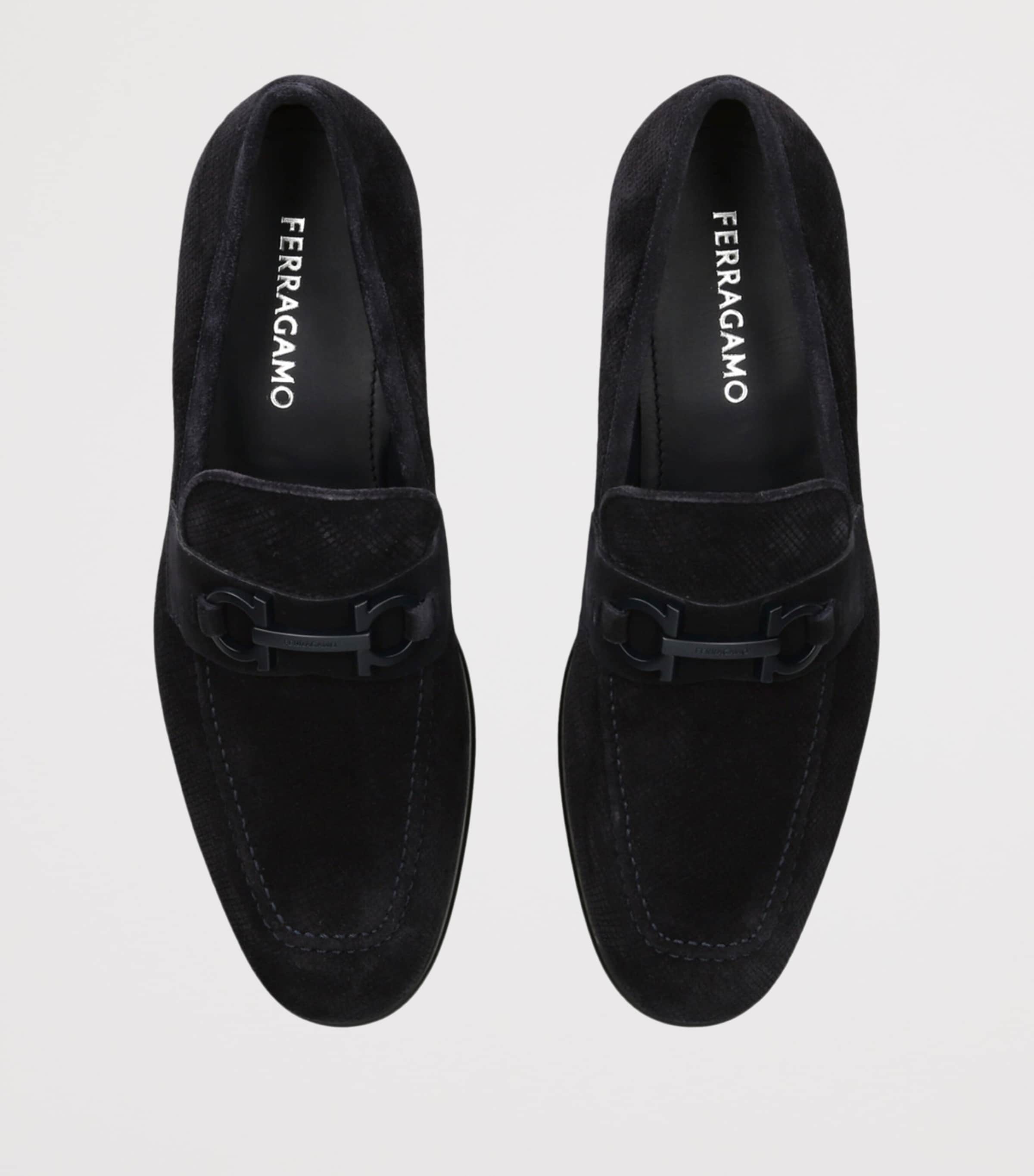 Salvatore Ferragamo Textured Suede Loafers Navy Image 4