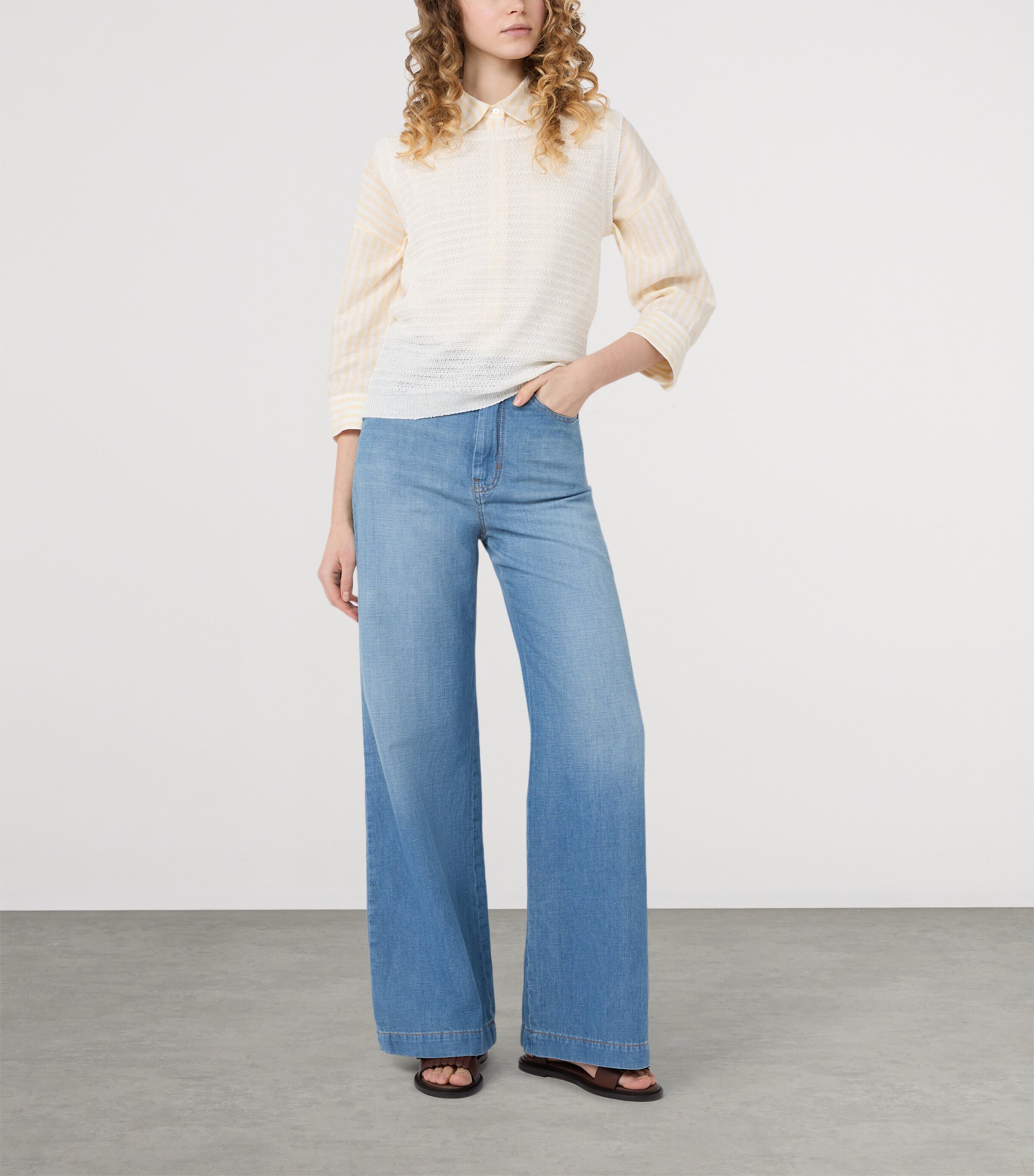 Weekend Max Mara Womens Linen Stripe Shirt Light Yellow Image 5