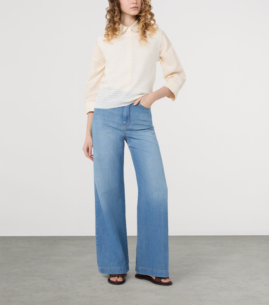 Weekend Max Mara Womens Linen Stripe Shirt Light Yellow Image 5