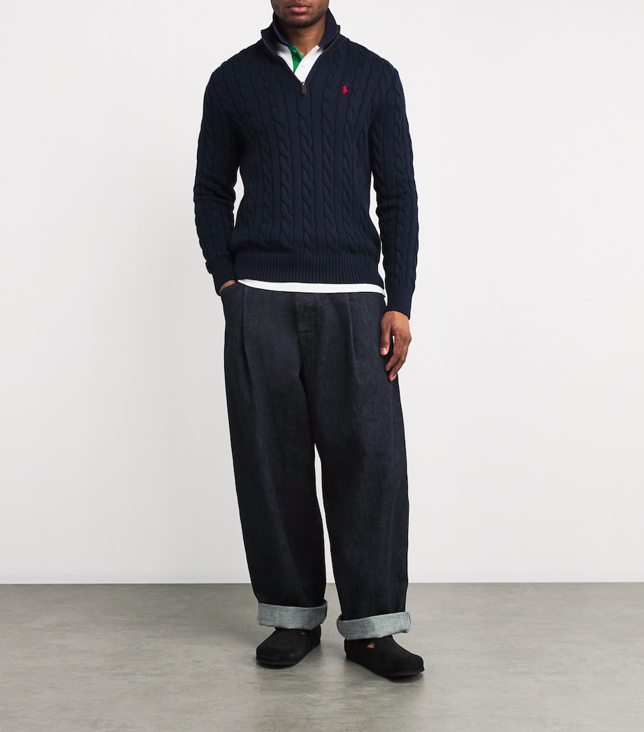 Cotton Cable Knit Sweater BLUE Image 2