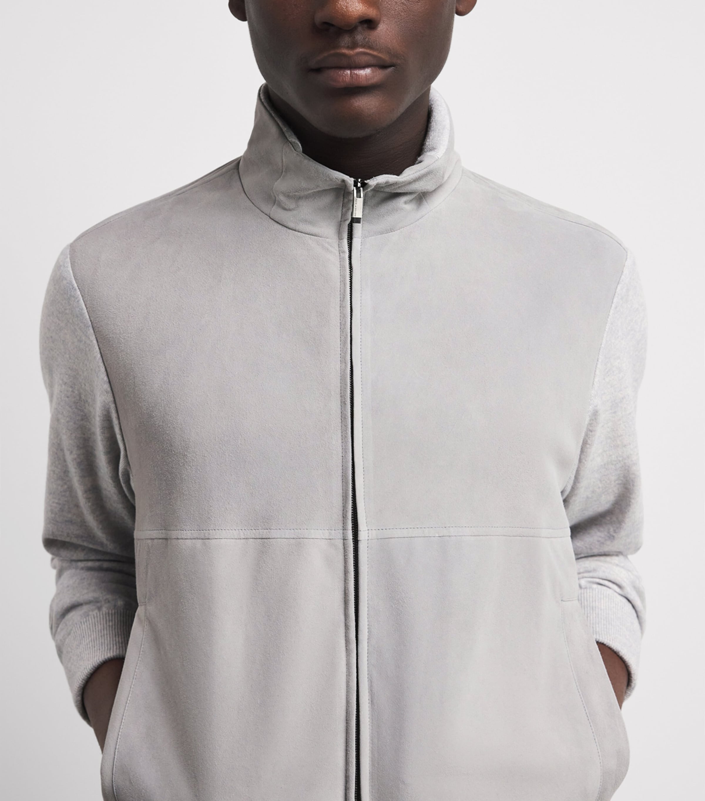 Paul & Shark Mens Aqua Suede Bomber Jacket Light Grey Image 3