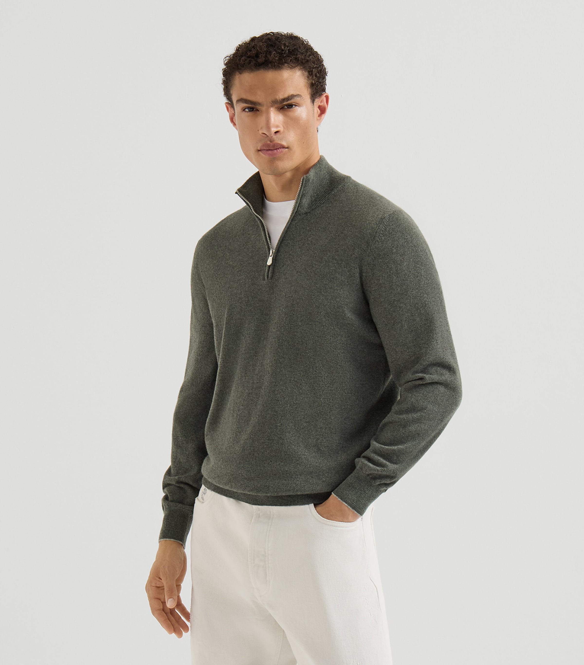 Brunello Cucinelli Mens Cashmere Half-Zip Sweater Image 3