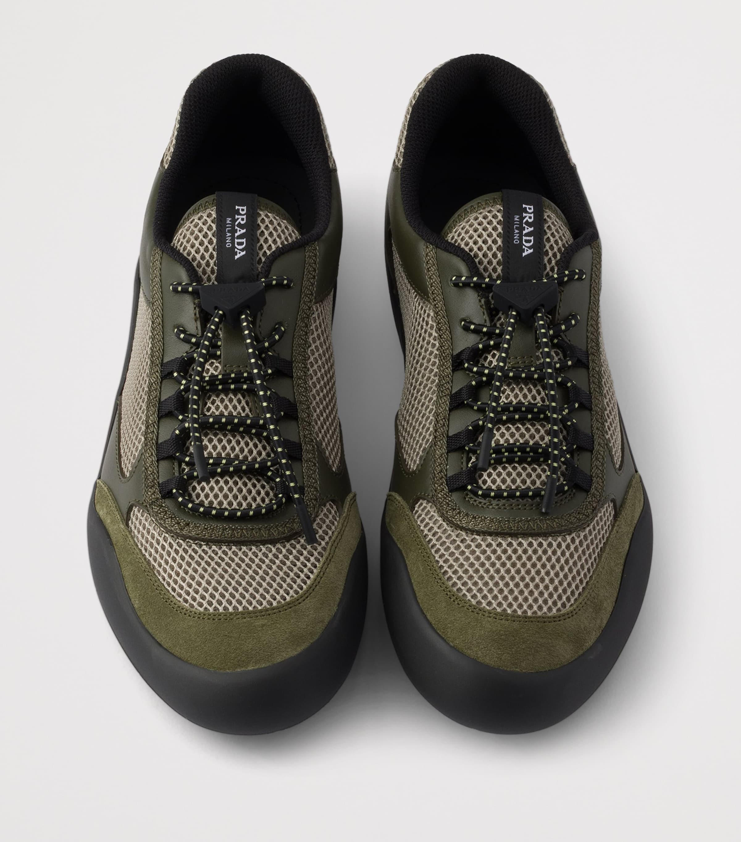Prada Leather-Mesh Speedrock Sneakers Green Image 4