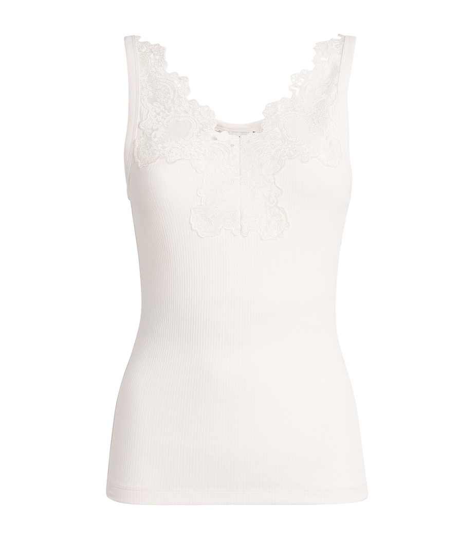 Sandro Paris Womens Ribbed Lace-Trim Tank Top Ecru Image 1