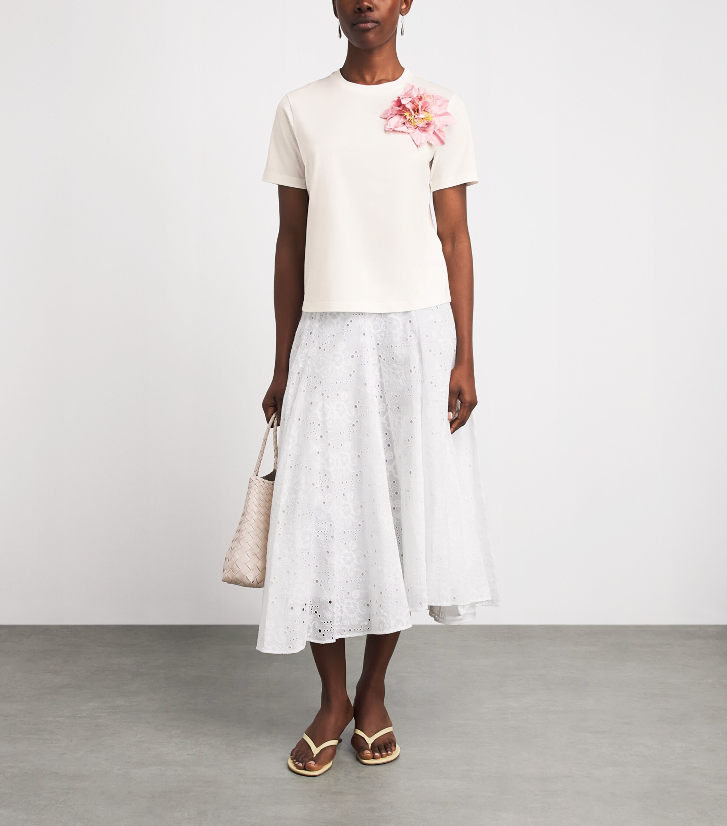 Tory Burch Womens Cotton Floral Appliqué T-Shirt Snw Wht/lght Pik Image 2