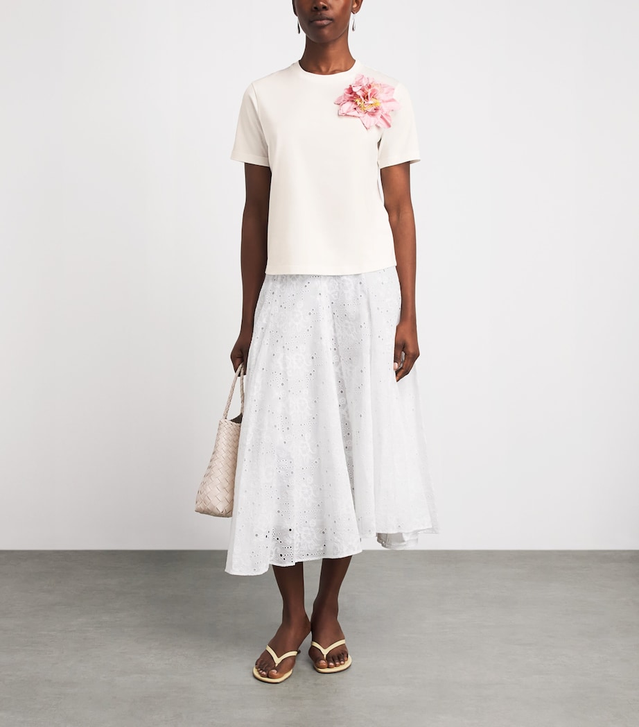 Tory Burch Womens Cotton Floral Appliqué T-Shirt Snw Wht/lght Pik Image 2