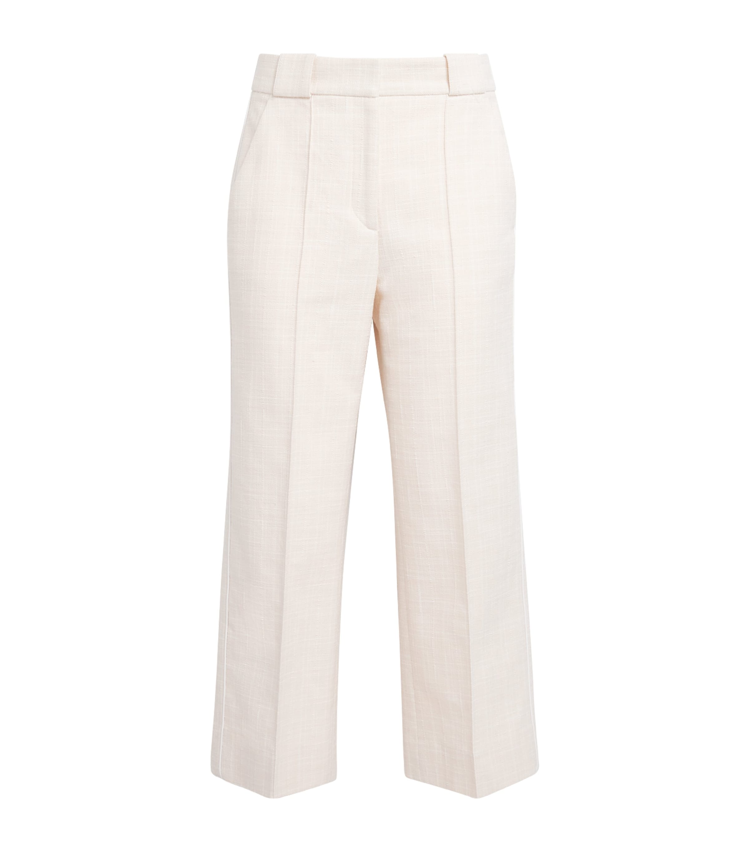 ME+EM Womens Cotton-Blend Textured Cropped Trousers Ivory Image 1