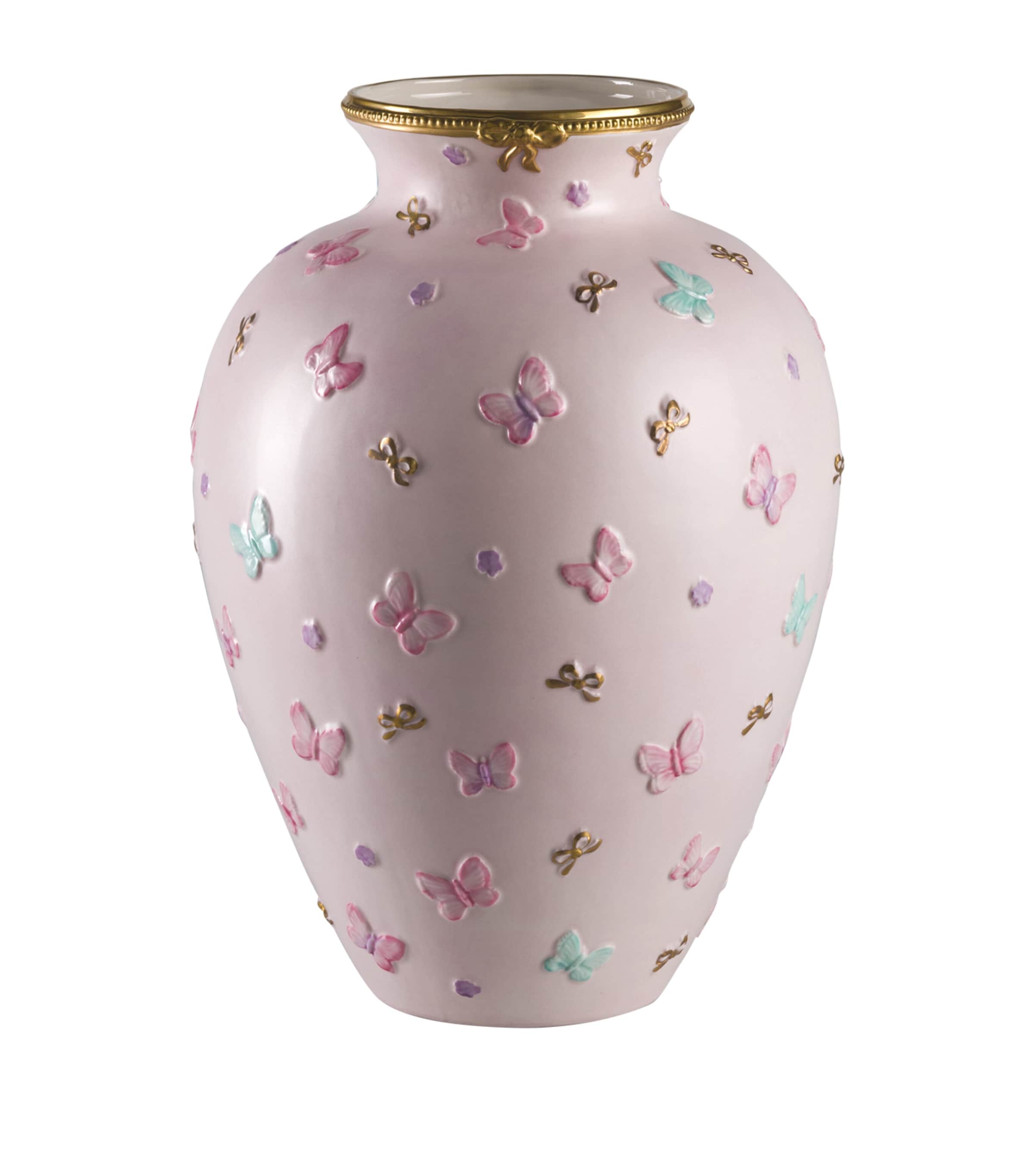 VILLARI Porcelain Medium Butterfly Vase (25cm) Rose Aquamarine Gld Image 1