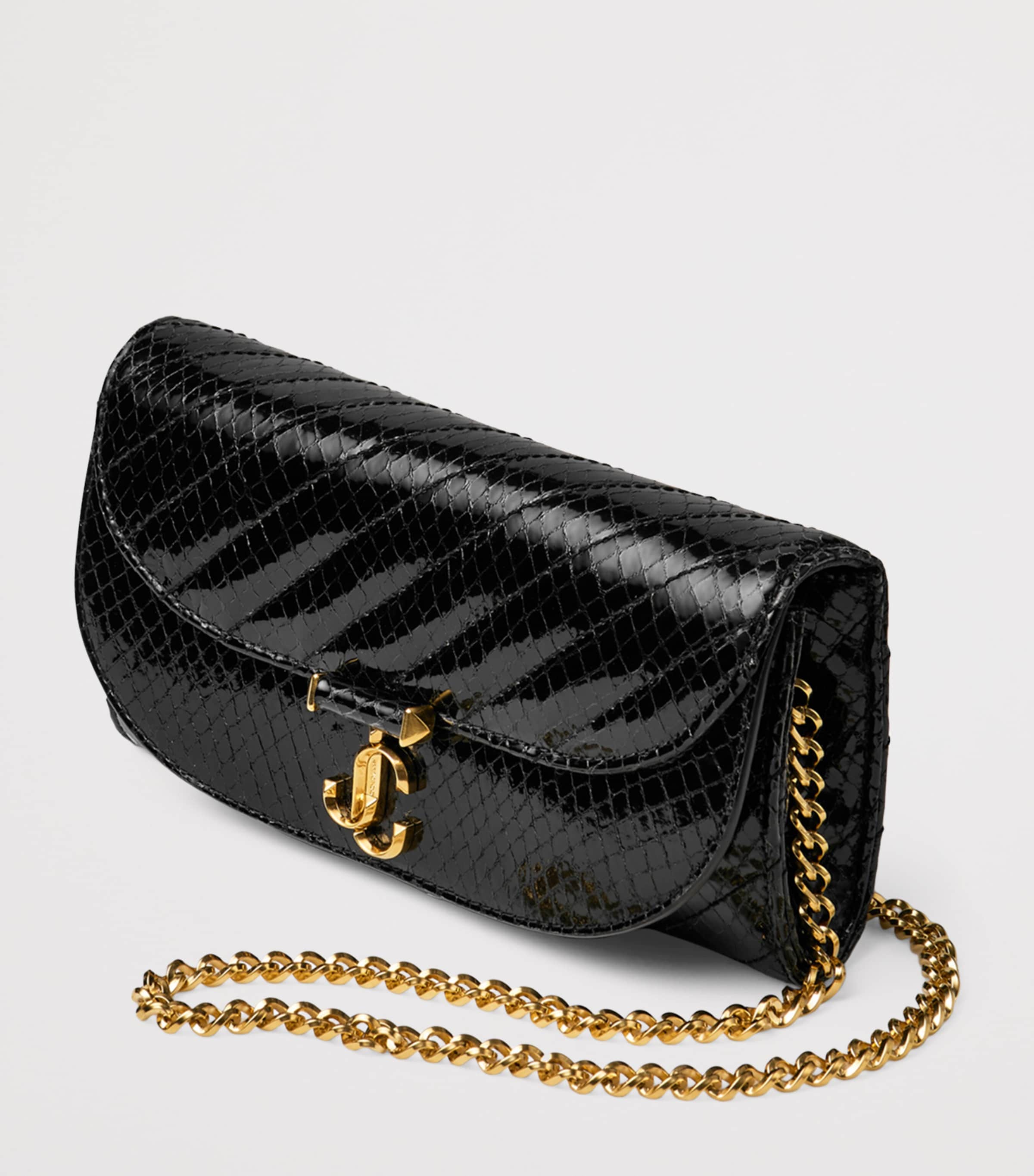 Leather Curve Chain Wallet BLACK/SHINY GOLD Image 2