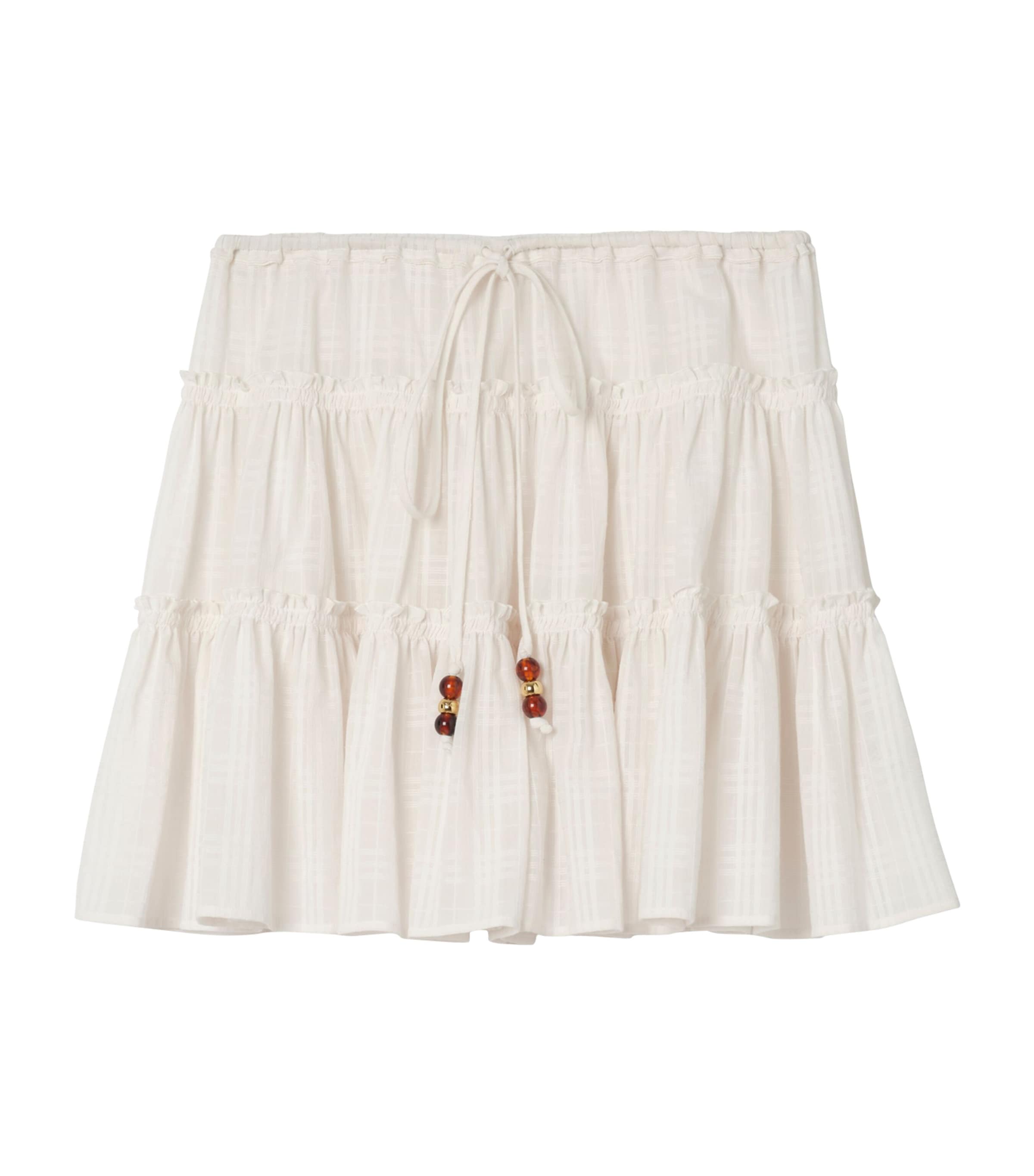 Burberry Womens Cotton Voile Tiered Mini Skirt Chalk White Ip Check Image 1