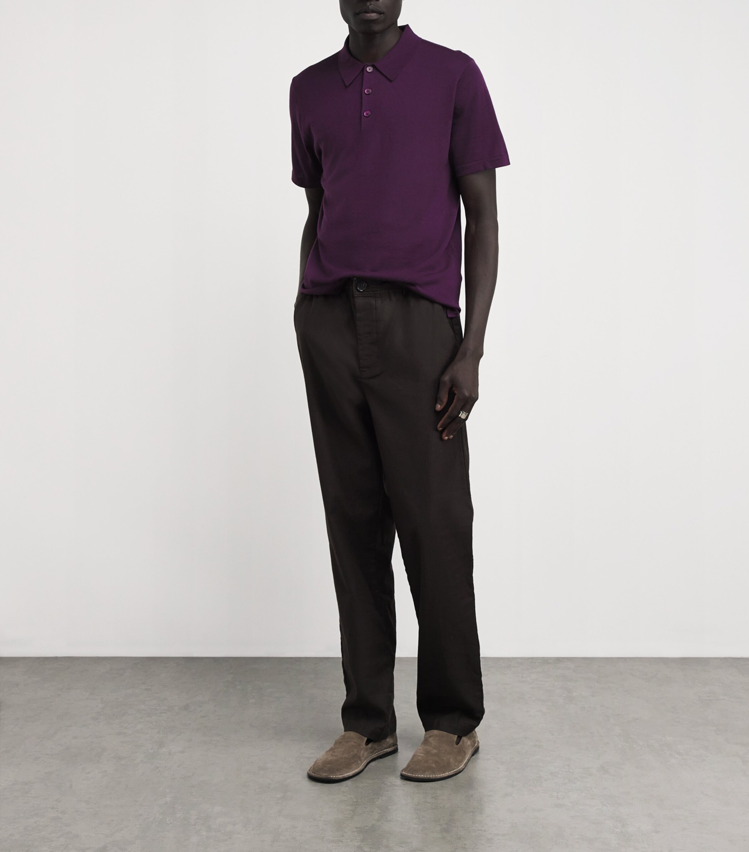 Virgin Wool Polo Shirt 8298-DARK VIOLET Image 2