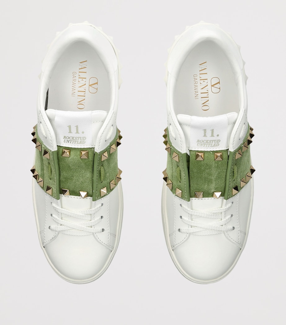 Valentino Garavani Leather Open Rockstud Sneakers Green Oth Image 3