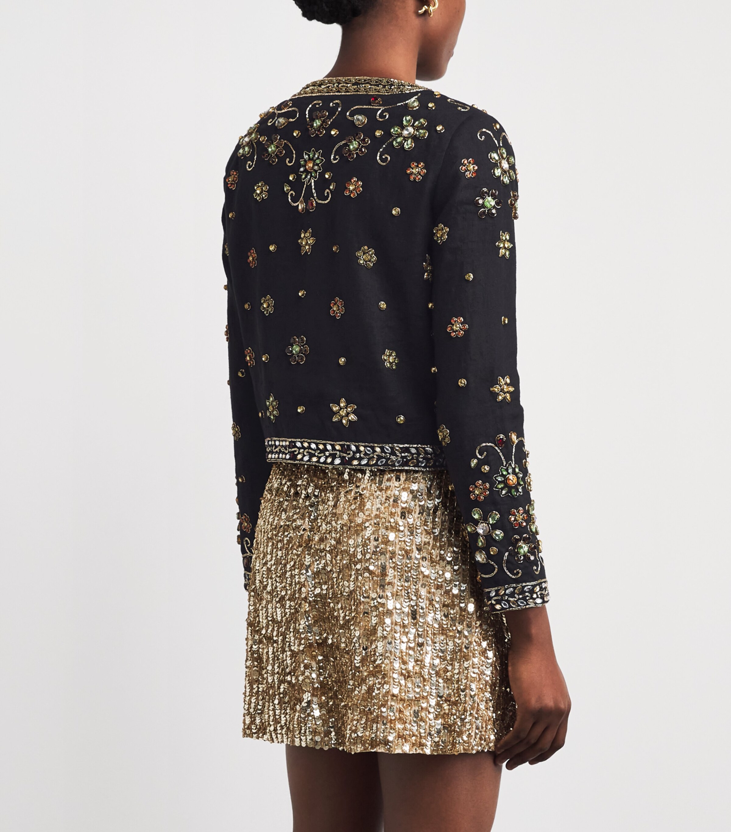 Alice+Olivia Womens Linen Embellished Kidman Jacket Black/multi Image 5