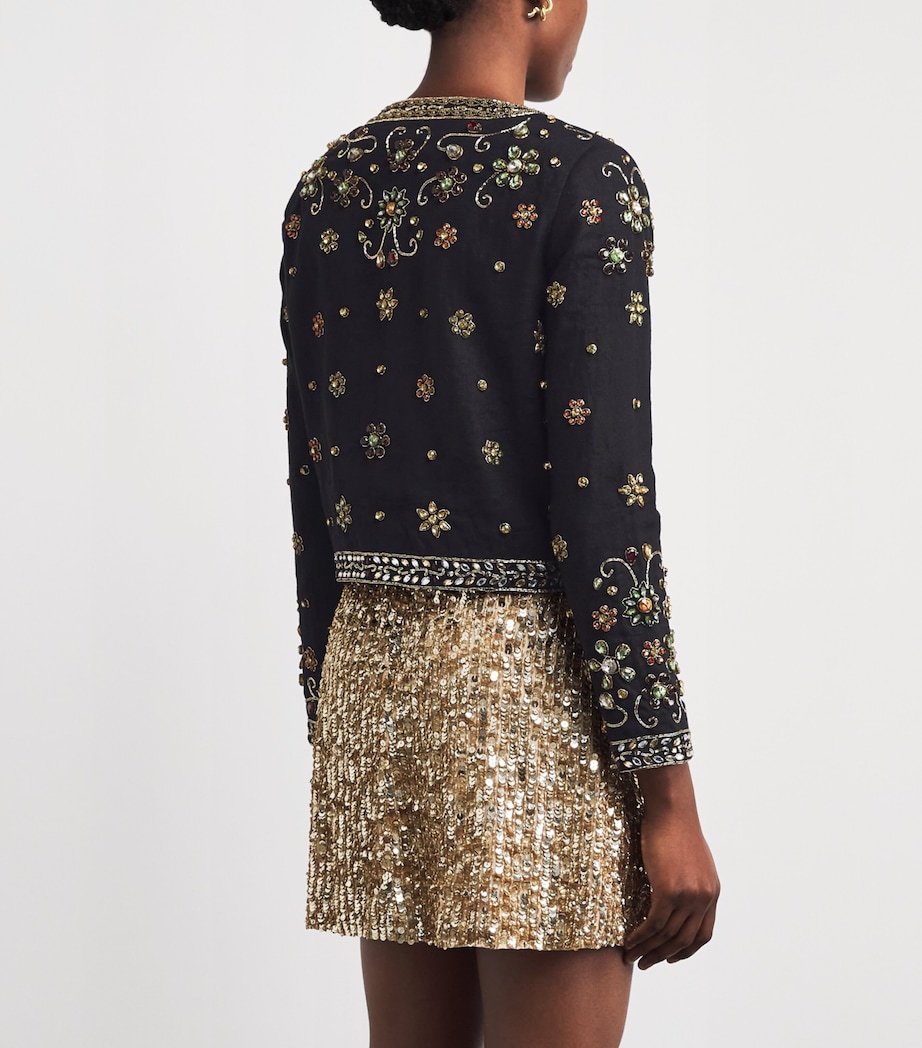 Alice+Olivia Womens Linen Embellished Kidman Jacket Black/multi Image 5