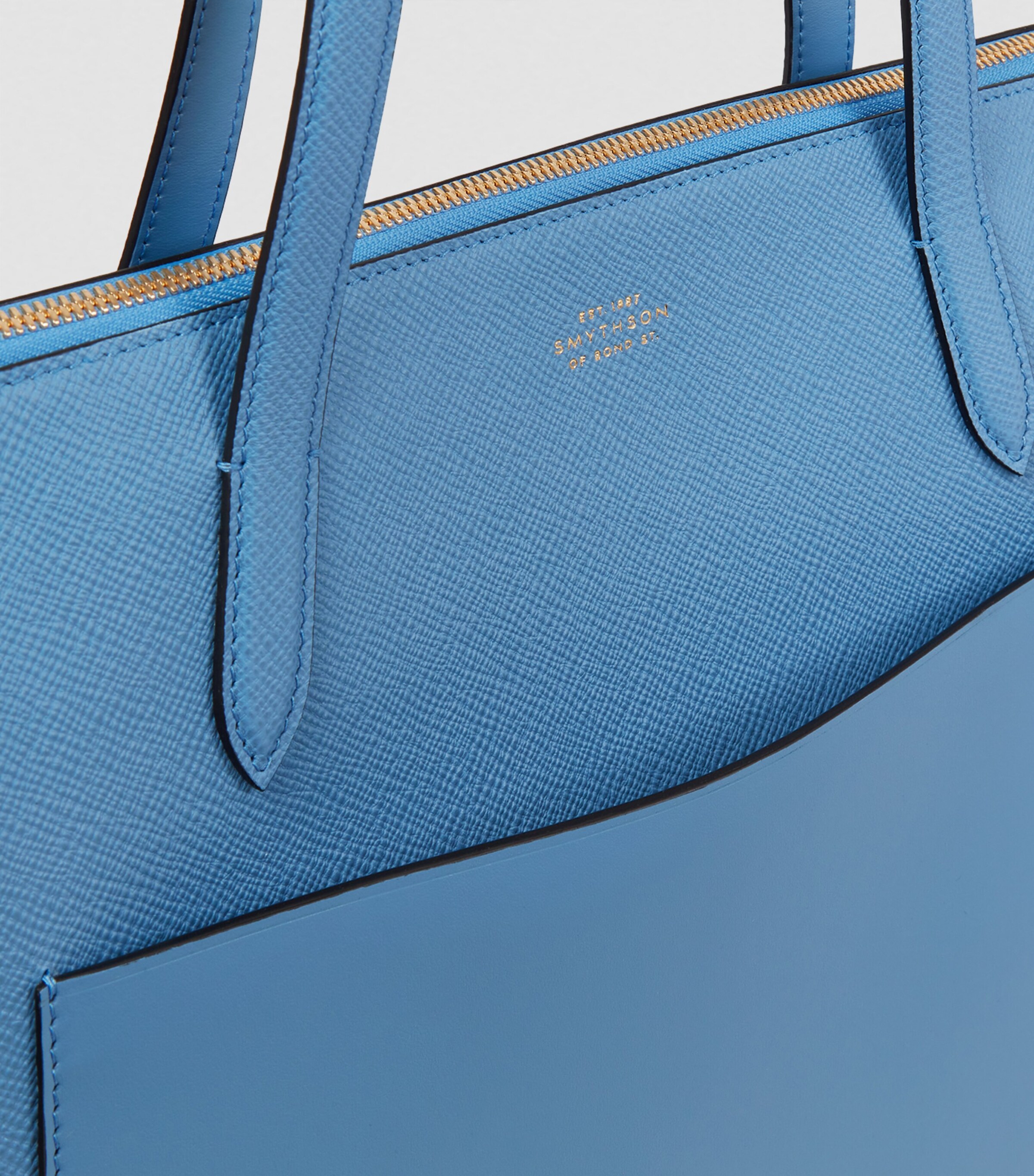Smythson East West Tote Bag with Zip Nile Blue Image 4