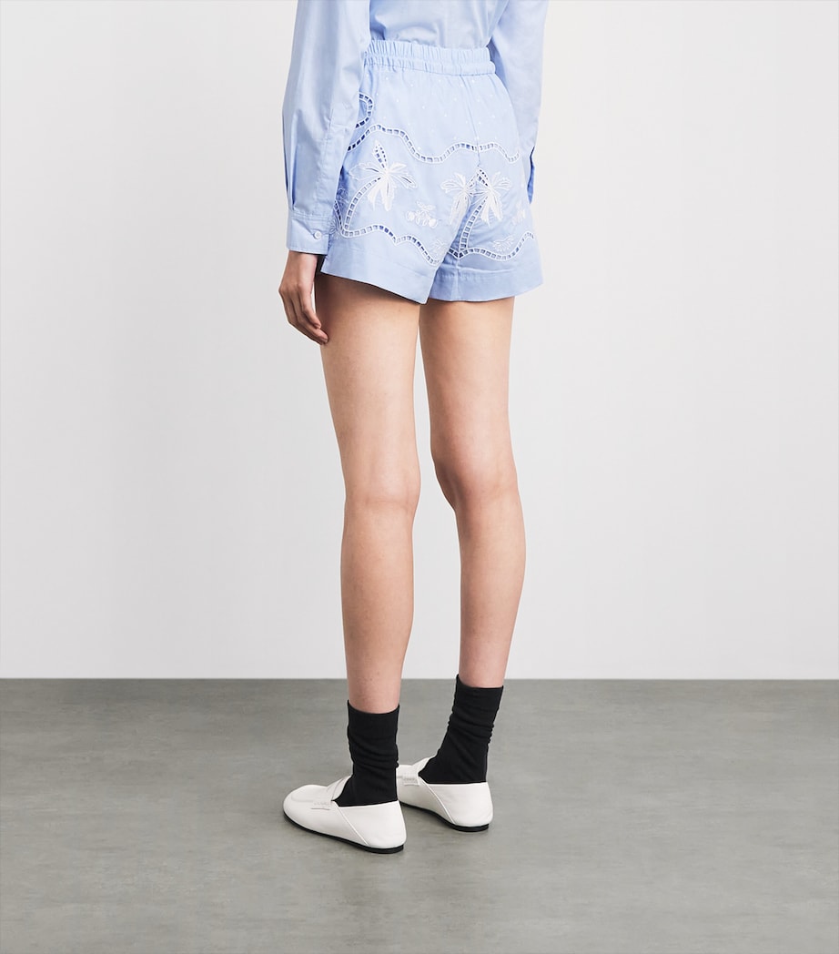 Sandro Paris Womens Cotton Embroidered Open-Work Shorts Sky Blue Image 5