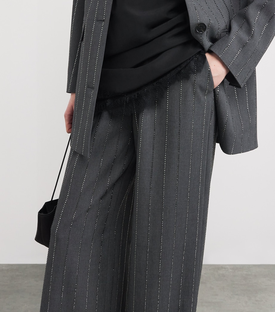 Embellished Pinstripe Wide-Leg Trousers GREY Image 6