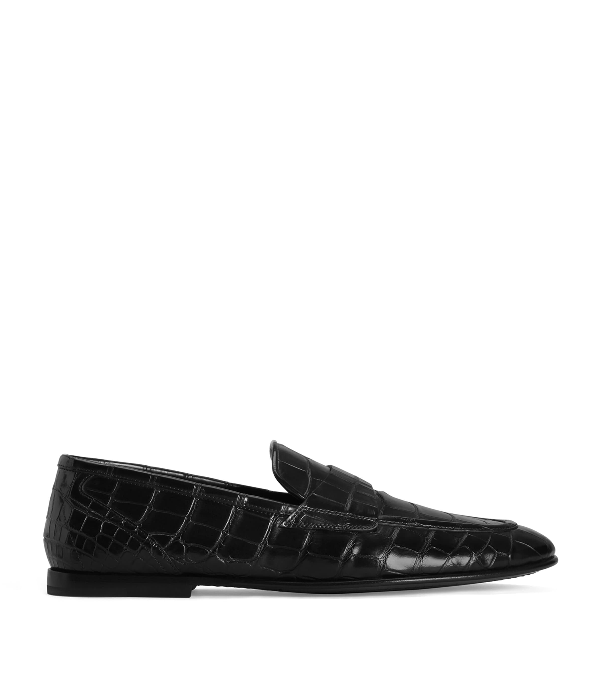 Dolce&Gabbana Leather Croc-Embossed Loafers Black Image 1